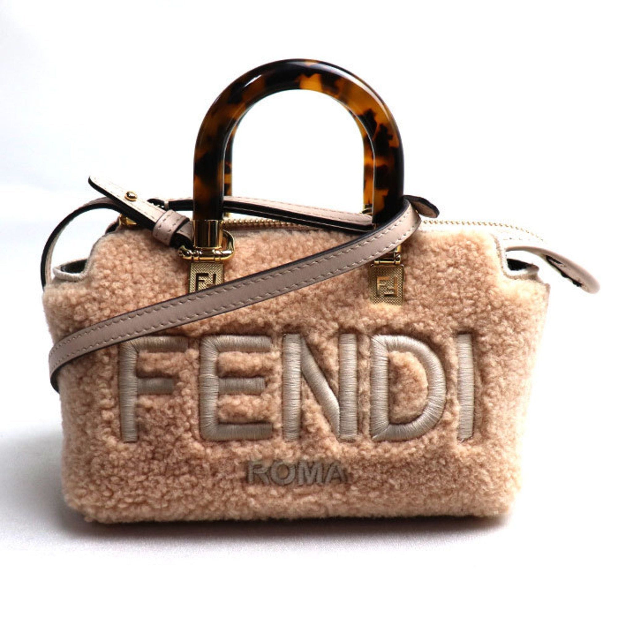 image of Fendi By The Way Mini 2Way Shoulder Bag Beige Pink 8Bs067 Alp2 F136T Women's in White
