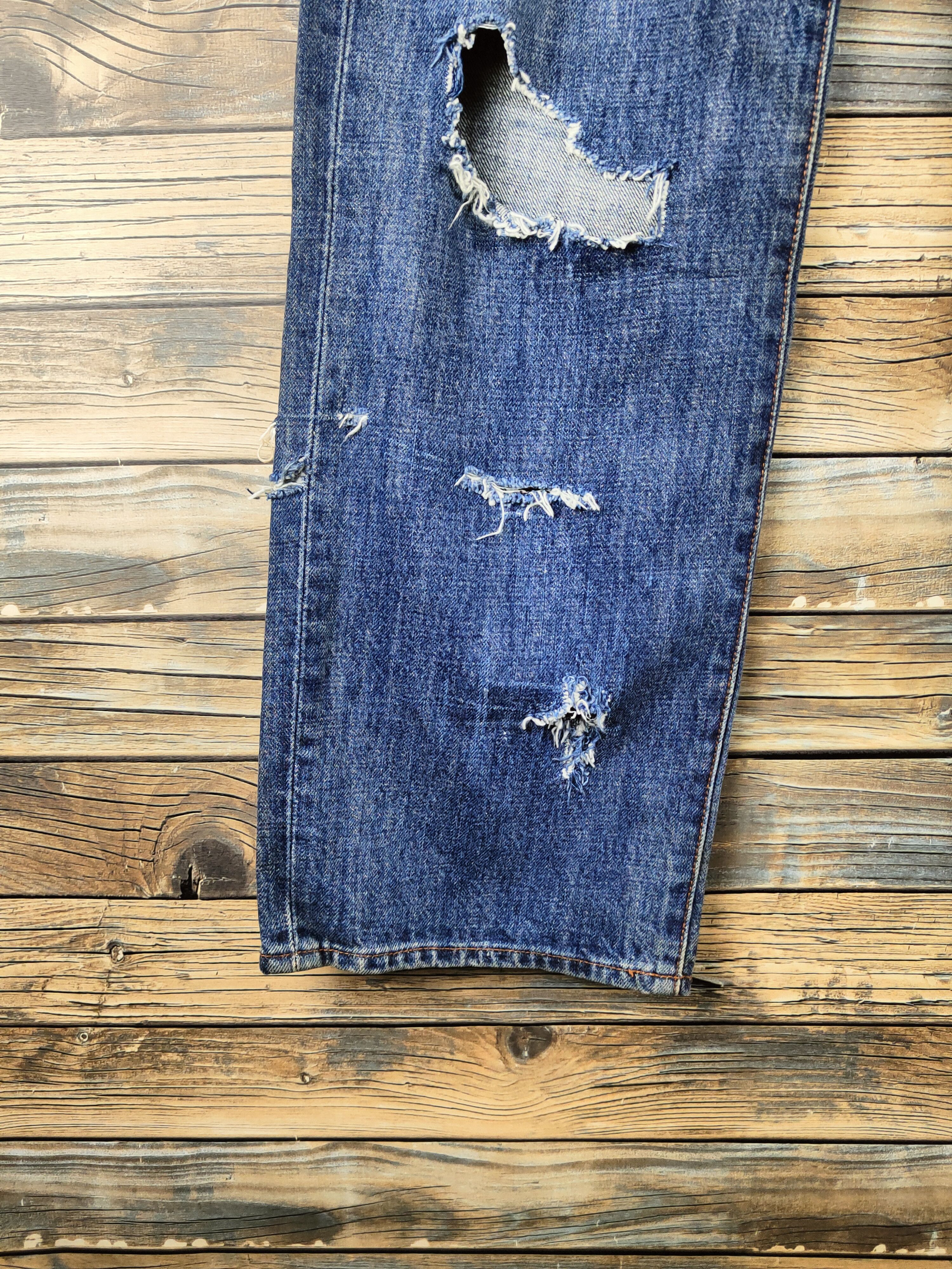 Japanese Brand DL Gold Rush Dark Blue Distressed Ripped Jeans #46-898 Size US 30 / EU 46 - 4 Thumbnail