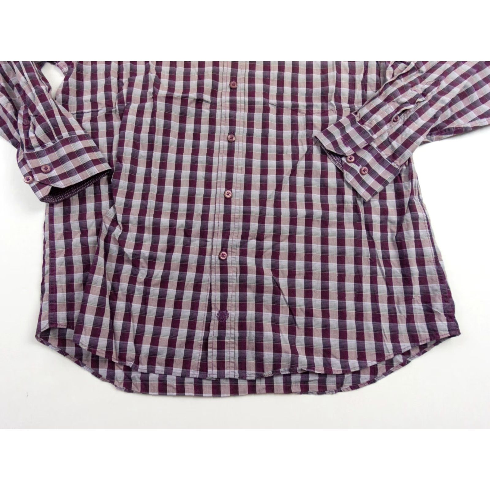 BUGATCHI BUGATCHI Uomo Shirt Mens Large Purple Button Up Long Sleeve Plaid Check Dress Shirt Size 42R - 3 Thumbnail