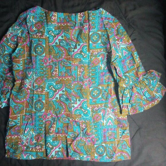 Other Vintage 60s Fritzi Paisley Geometric Psychedelic Top Hippie Size L / US 10 / IT 46 - 7 Thumbnail
