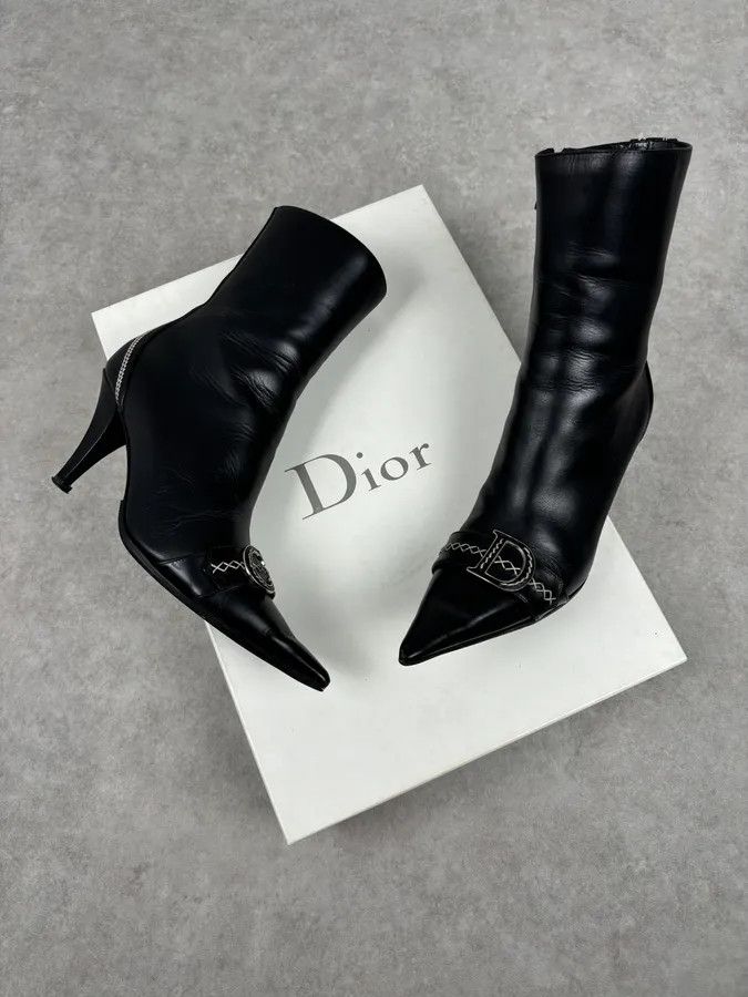 Dior FW2004 Dior Pointy D Black Leather Buckle Ankle Boots Heels by Galliano Size US 8.5 / IT 38.5 - 3 Thumbnail