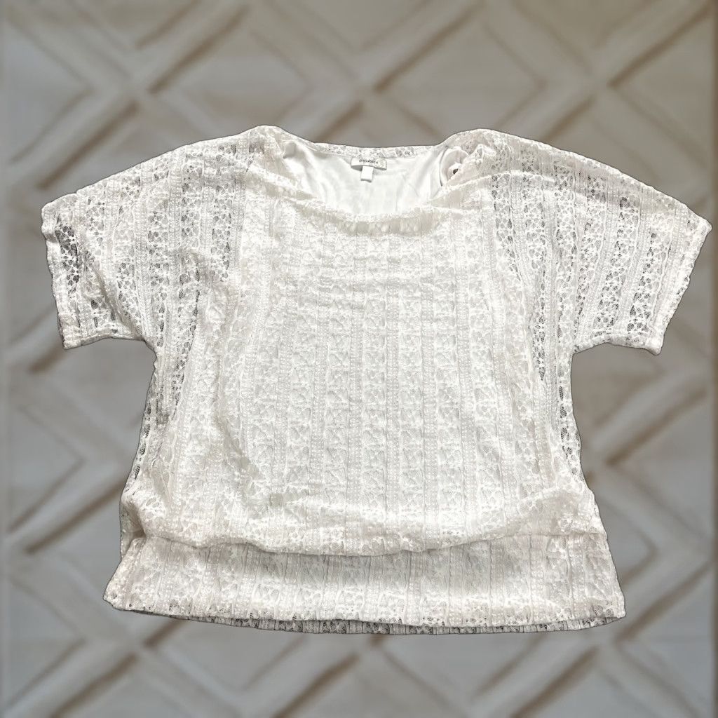 Vintage Dressbarn Blouse Womens 18/20 White Lace Shor Sleeve Lined Round Neck Casual Top Size XXL / US 16-18 / IT 52-54 - 1 Thumbnail