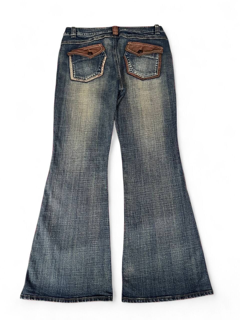 Tornado Mart Flare Jeans mud rusty pu leather pocket style multipocket Size US 33 - 9 Thumbnail