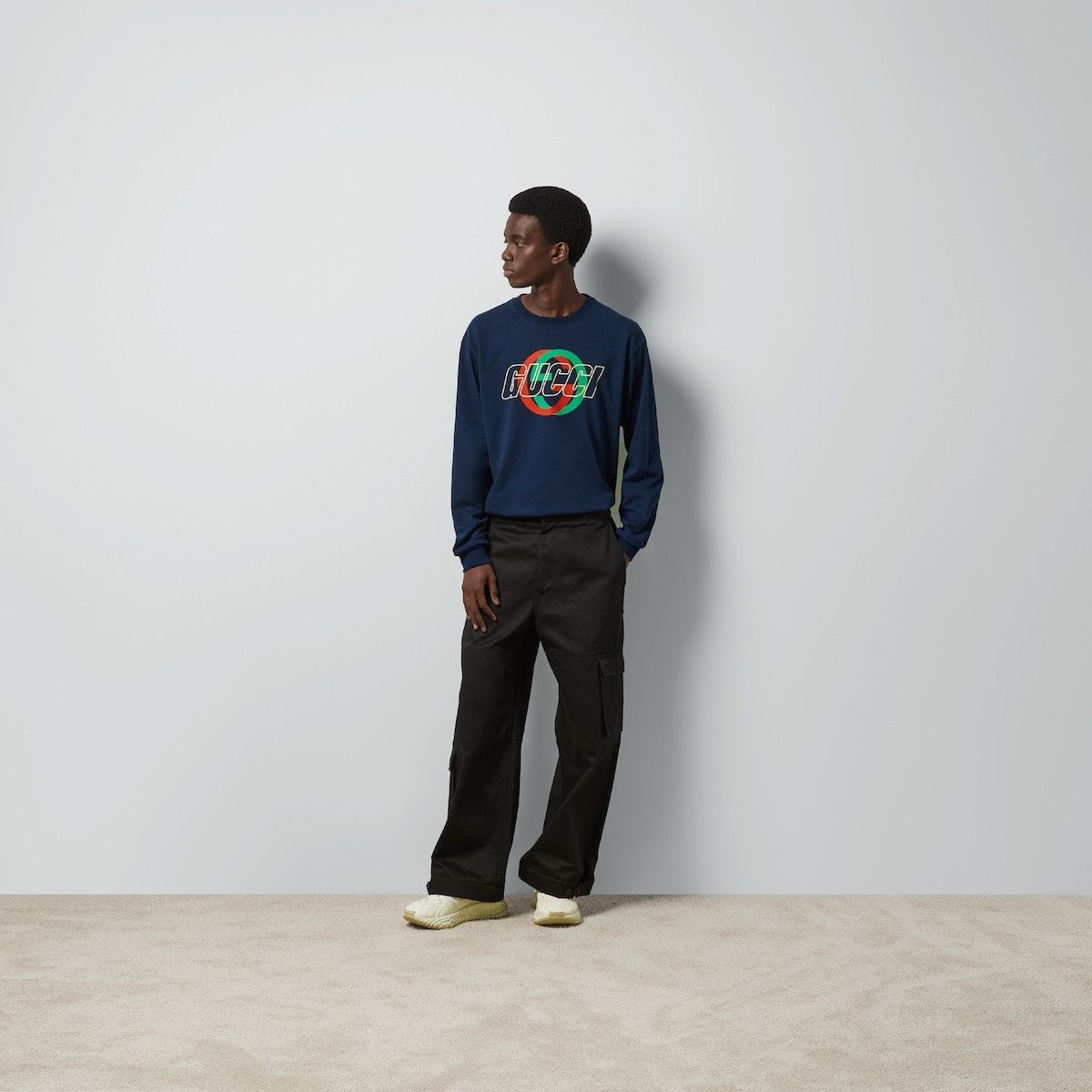 Gucci o1mt1gz0325 Cotton Jersey Long-Sleeved T-Shirt in Dark Blue Size US M / EU 48-50 / 2 - 2 Thumbnail