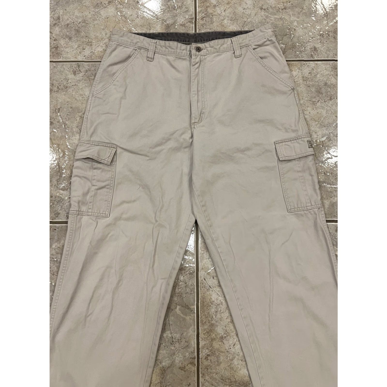 Wrangler WRANGLER Mens Cargo Pants Beige Twill Canvas Carpenter 5-Pocket Relaxed Cargo Pants 36X32 Mens Regular 36 Beige Stone Casual Workwear Size US 36 / EU 52 - 7 Thumbnail