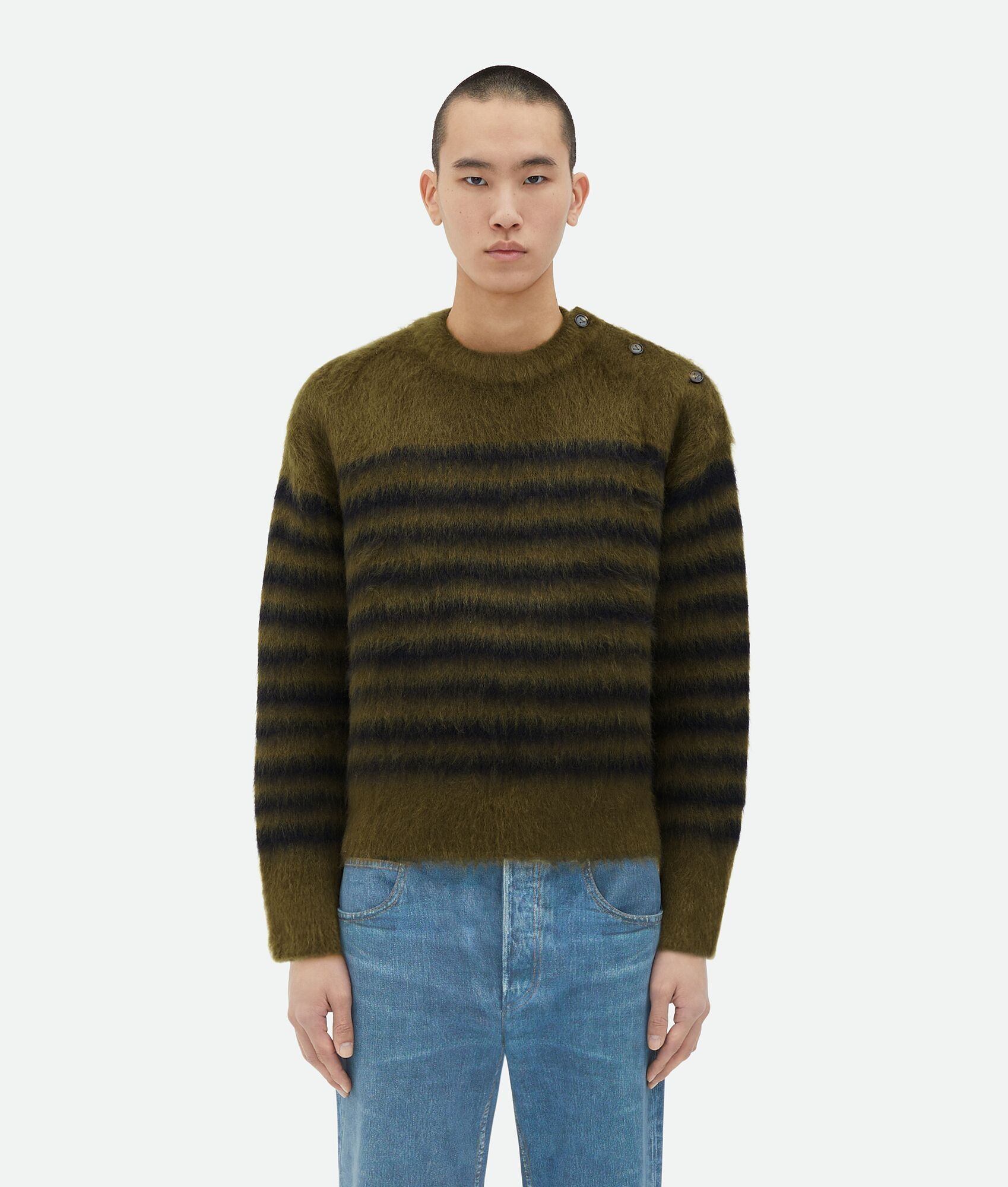 Bottega Veneta o1w1db10525 Heavy Marinière Mohair Sweater Olive Green/Navy Size US S / EU 44-46 / 1 - 1 Thumbnail