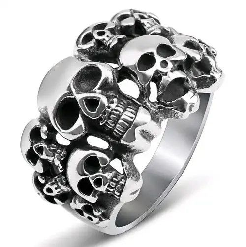 Jewelry × Vintage Multiple Skeleton Skull Man Rings Grunge Rock Ghost Size ONE SIZE - 1 Thumbnail