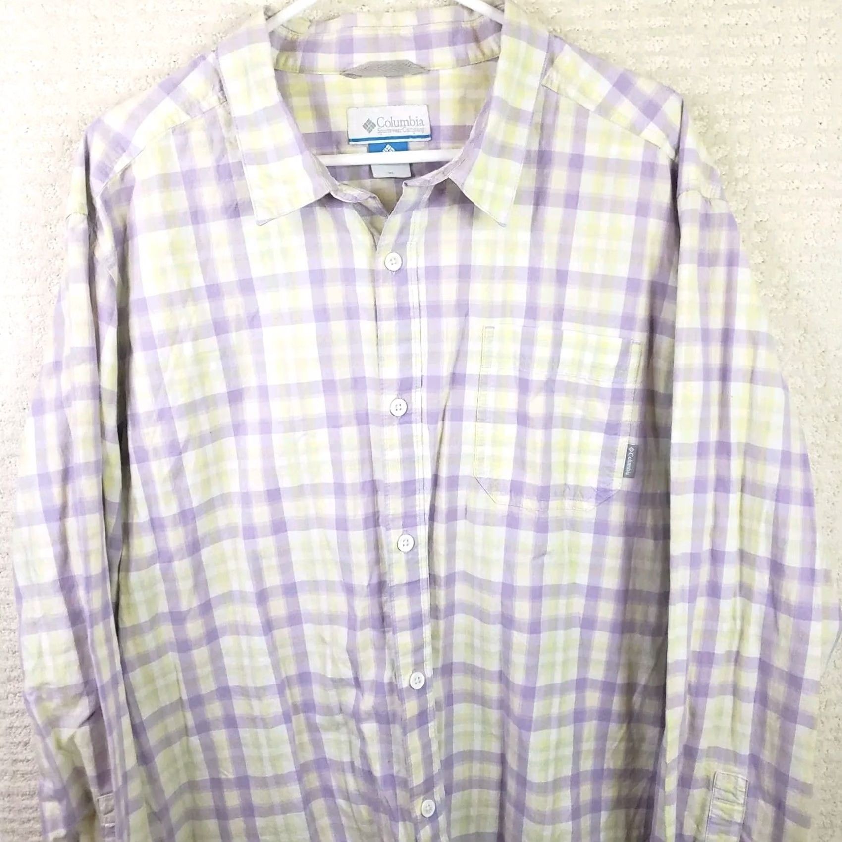 Vintage Columbia Shirt Men XL Button-Down Long Sleeve Plaid Twill Cotton Purple Lavender Mint Green Casual / Business / Travel Size US XL / EU 56 / 4 - 2 Thumbnail