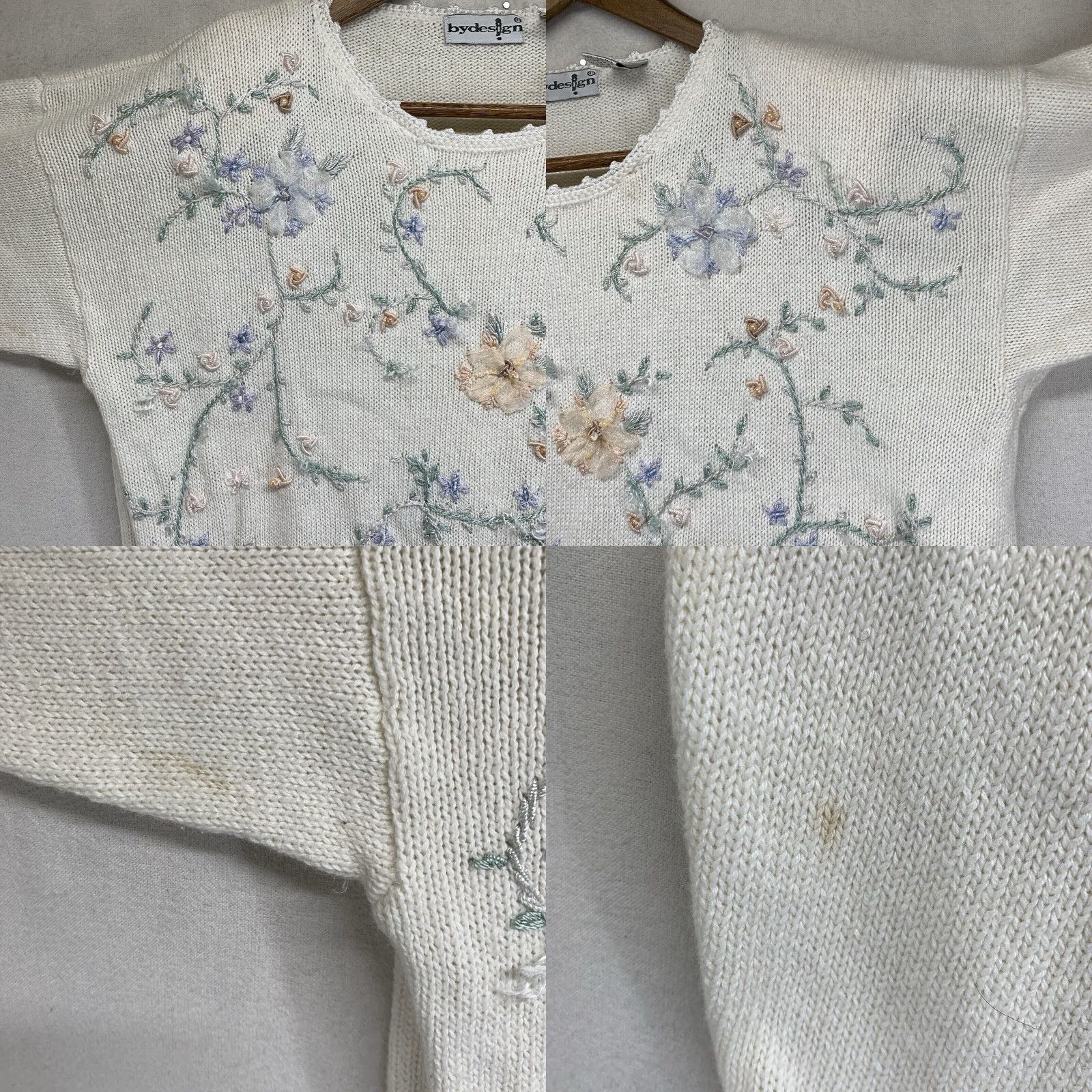 Vintage Vintage 90s Women's Large Floral Embroidered Beaded Sweater Cotton Ramie Bohemian Casual Party Size L / US 10 / IT 46 - 8 Thumbnail