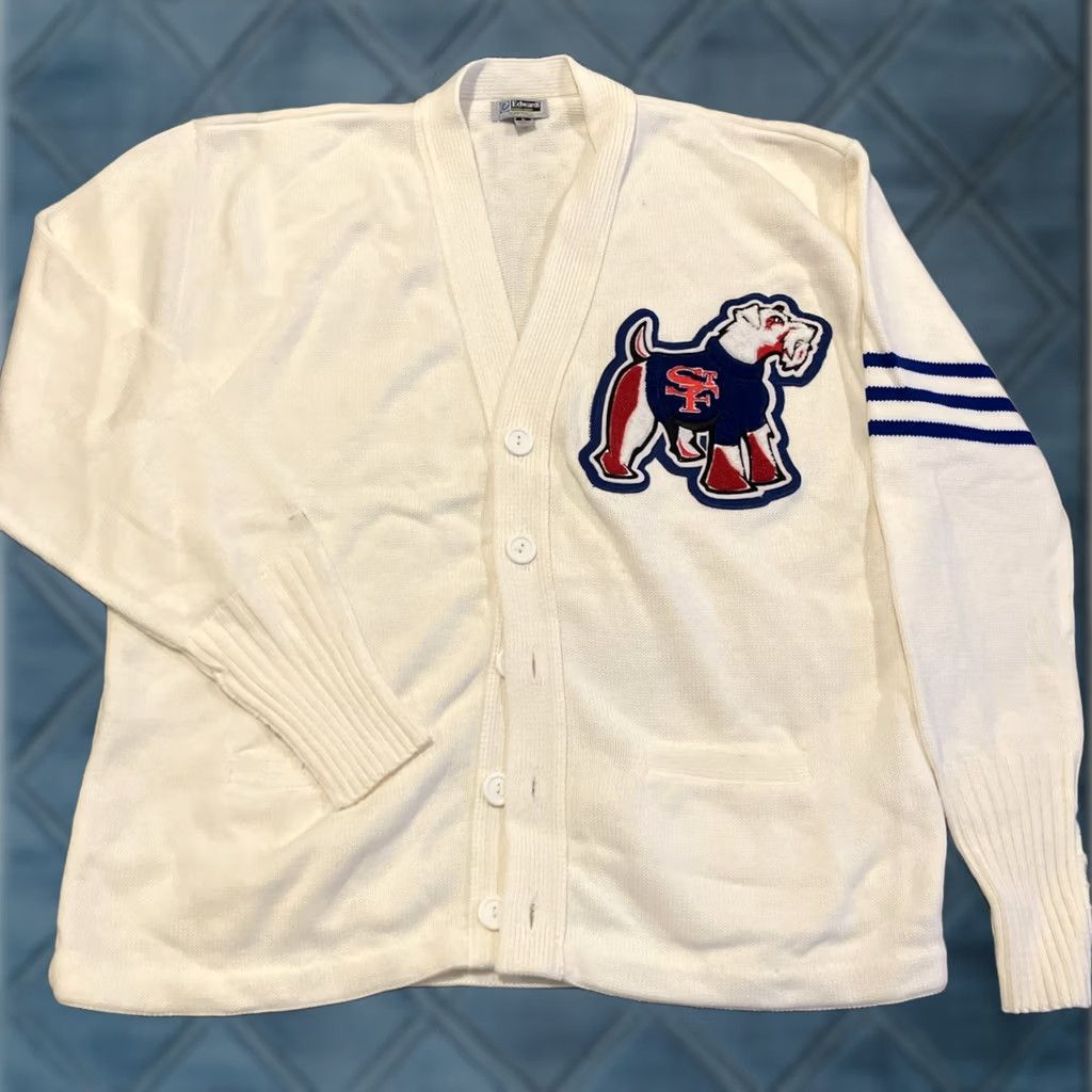 Vintage RARE St. Francis Prep Lettermans Sweater MADE IN USA Men's Large Cardigan Edwards White L Mens Size US L / EU 52-54 / 3 - 1 Thumbnail