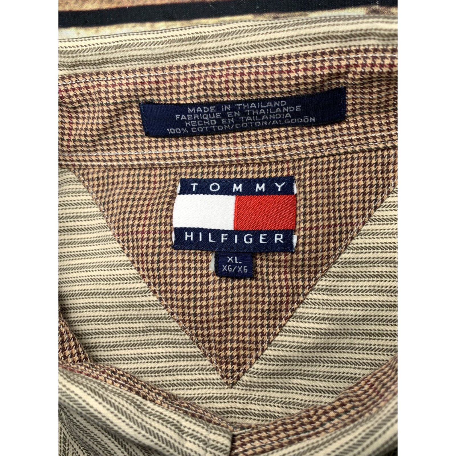 Tommy Hilfiger Tommy Hilfiger Mens Long Sleeve Button-Down Shirt XL Brown White Multicolor Plaid Logo Knit Cotton Regular Collared Business Casual Size US XL / EU 56 / 4 - 5 Thumbnail