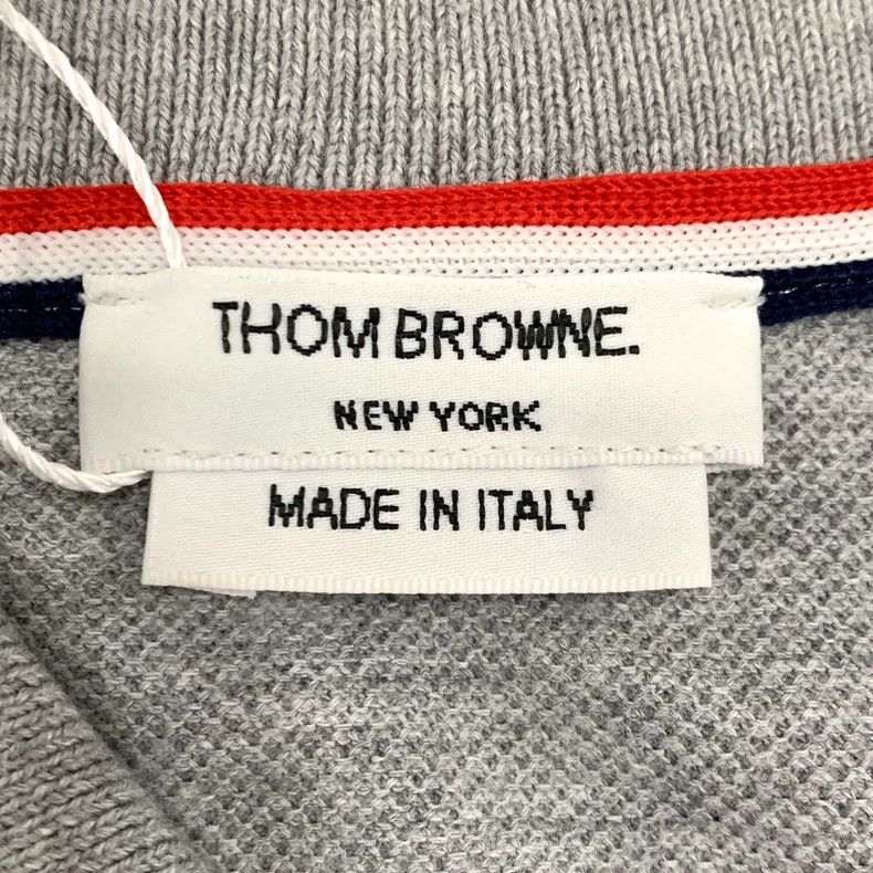 Thom Browne Thom Browne Gray striped split cotton short-sleeved polo sh Size US XS / EU 42 / 0 - 5 Thumbnail