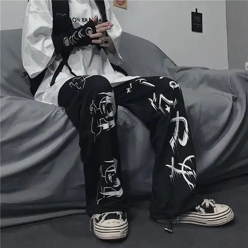 Jean Black Harajuku printed anime sweatpants Size US 32 / EU 48 - 1 Thumbnail