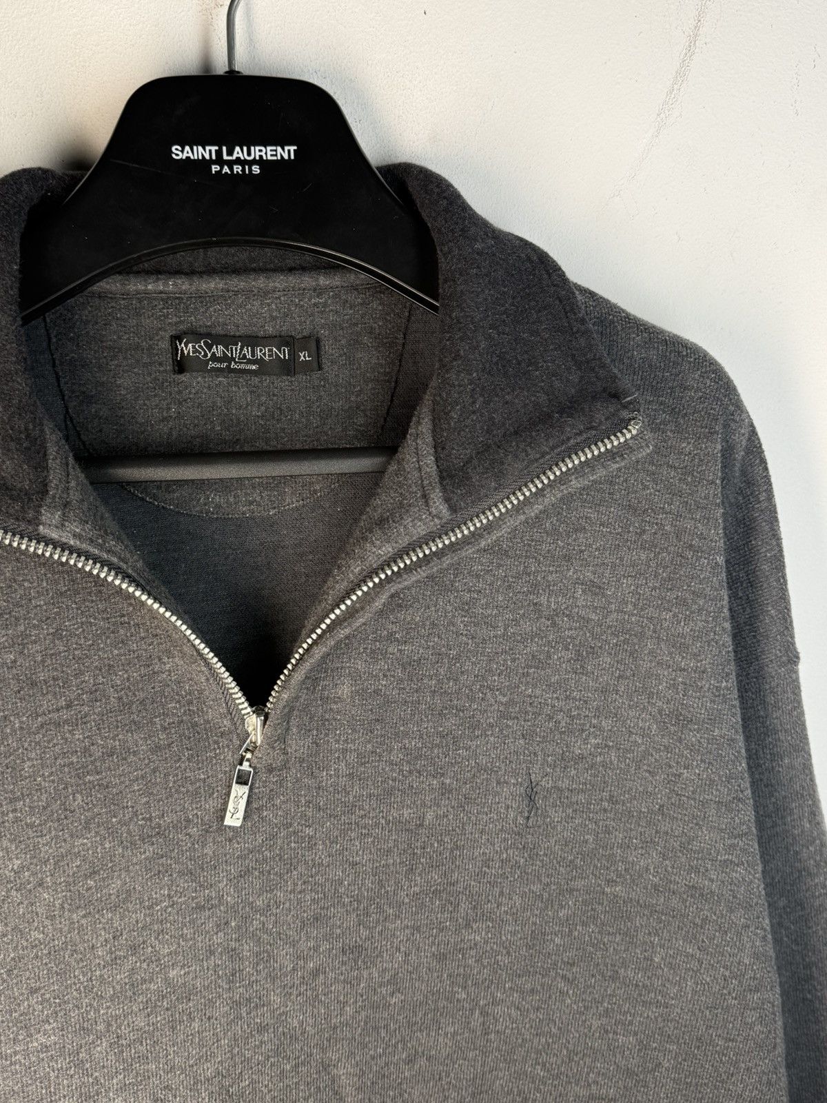 Yves Saint Laurent 90s YSL Sweatshirt 1/4 Quarter Zip Grey Vintage Sweater Size US XL / EU 56 / 4 - 15 Thumbnail