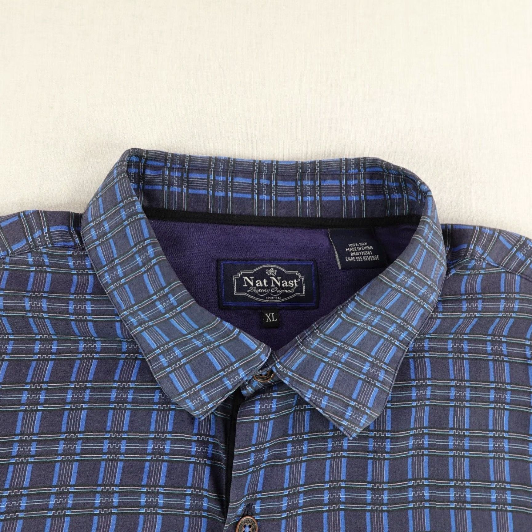 Nat Nast VINTAGE Nat Nast Men’s Shirt XL Blue Plaid Silk Short Sleeve Collared Button-Up Beach Outdoor Size US XL / EU 56 / 4 - 2 Thumbnail