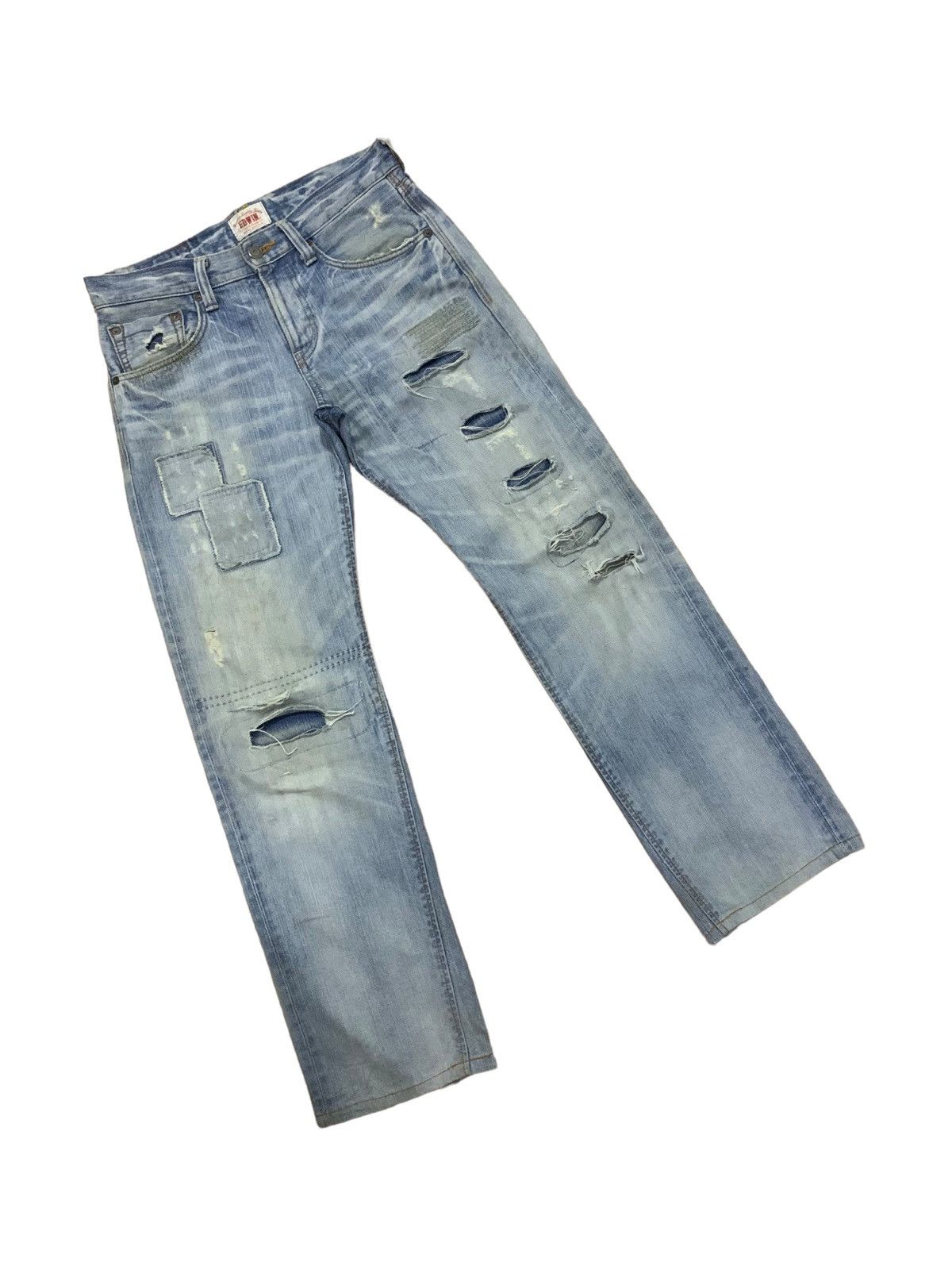 Edwin × If Six Was Nine × Margaret Howell Edwin EV Blue Mud Wash Style Kapital Patches Distress Jeans Size US 31 - 5 Thumbnail