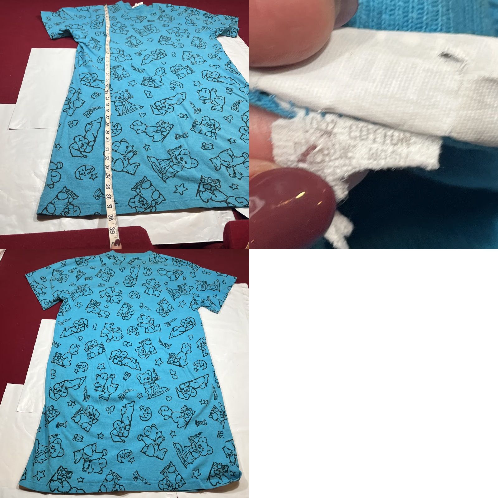 AQUA VINTAGE Zoo Crew 80s Aqua Blue TEDDY BEAR PJS MOON stars Long Night Shirt Women’s Size L / US 10 / IT 46 - 8 Thumbnail