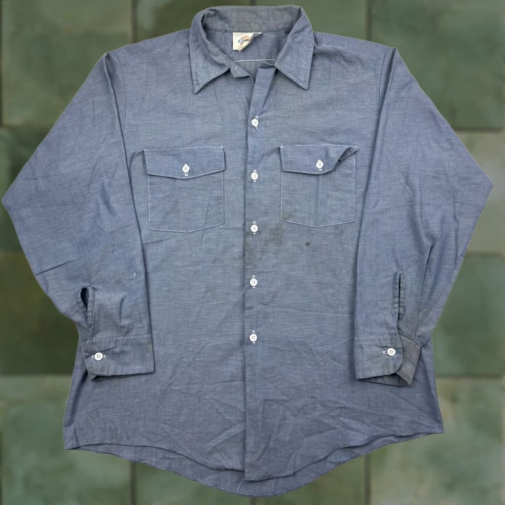 Dickies VINTAGE Dickies Workwear Button Up Shirt Adult XL Blue 90s Grunge Stains Size US XL / EU 56 / 4 - 1 Thumbnail