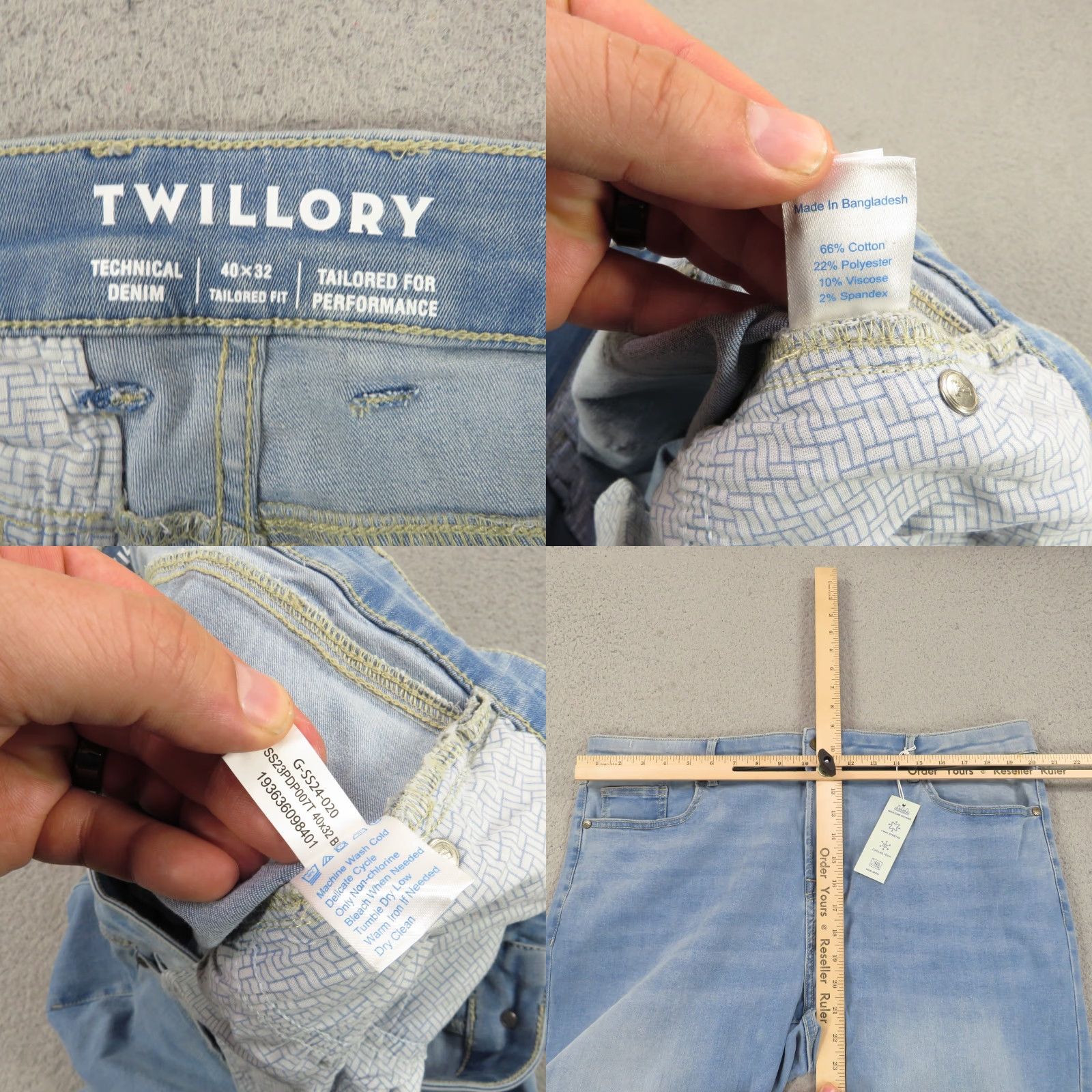 Vintage Twillory Jeans Mens 40x32 Denim Light Wash Regular Straight 5-Pocket Stretch Blue Size US 40 / EU 56 - 8 Thumbnail