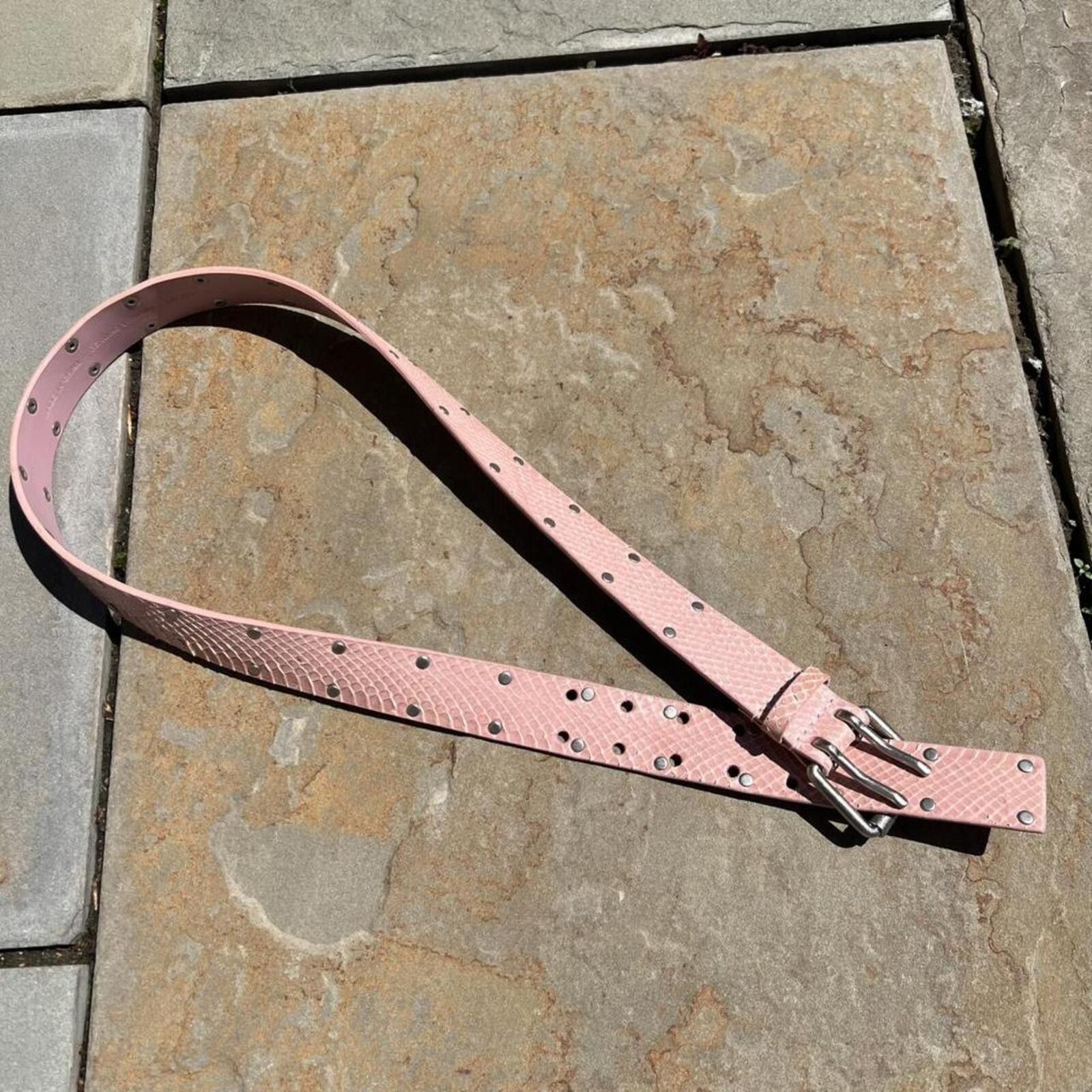 Other Y2K Neo-Vintage Pink Snake Riveted Leather Double Prong Belt Size ONE SIZE - 1 Thumbnail