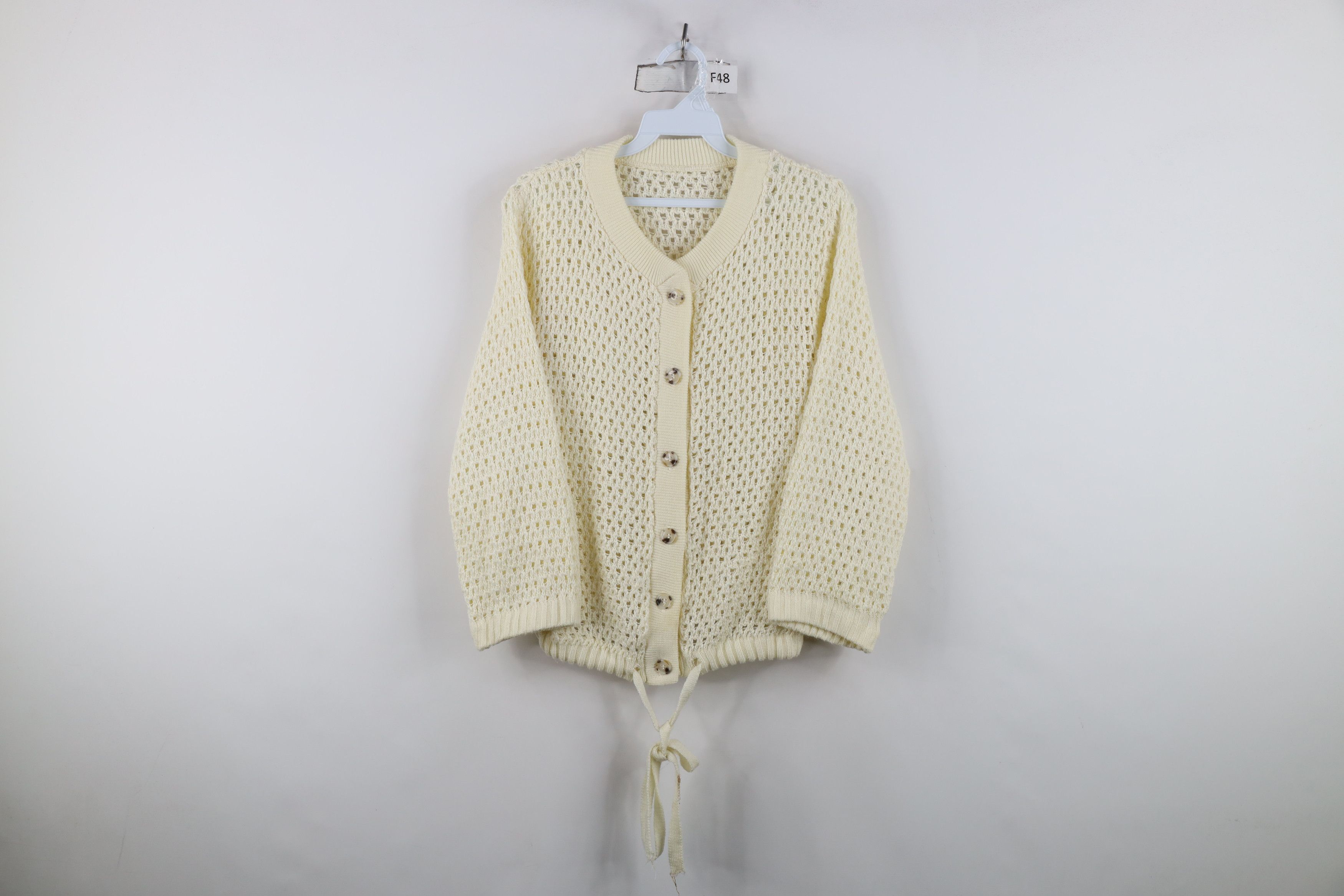 Vintage Vintage 60s 70s Boho Chic Knit Tie Bottom Cardigan Sweater Size M / US 6-8 / IT 42-44 - 1 Thumbnail