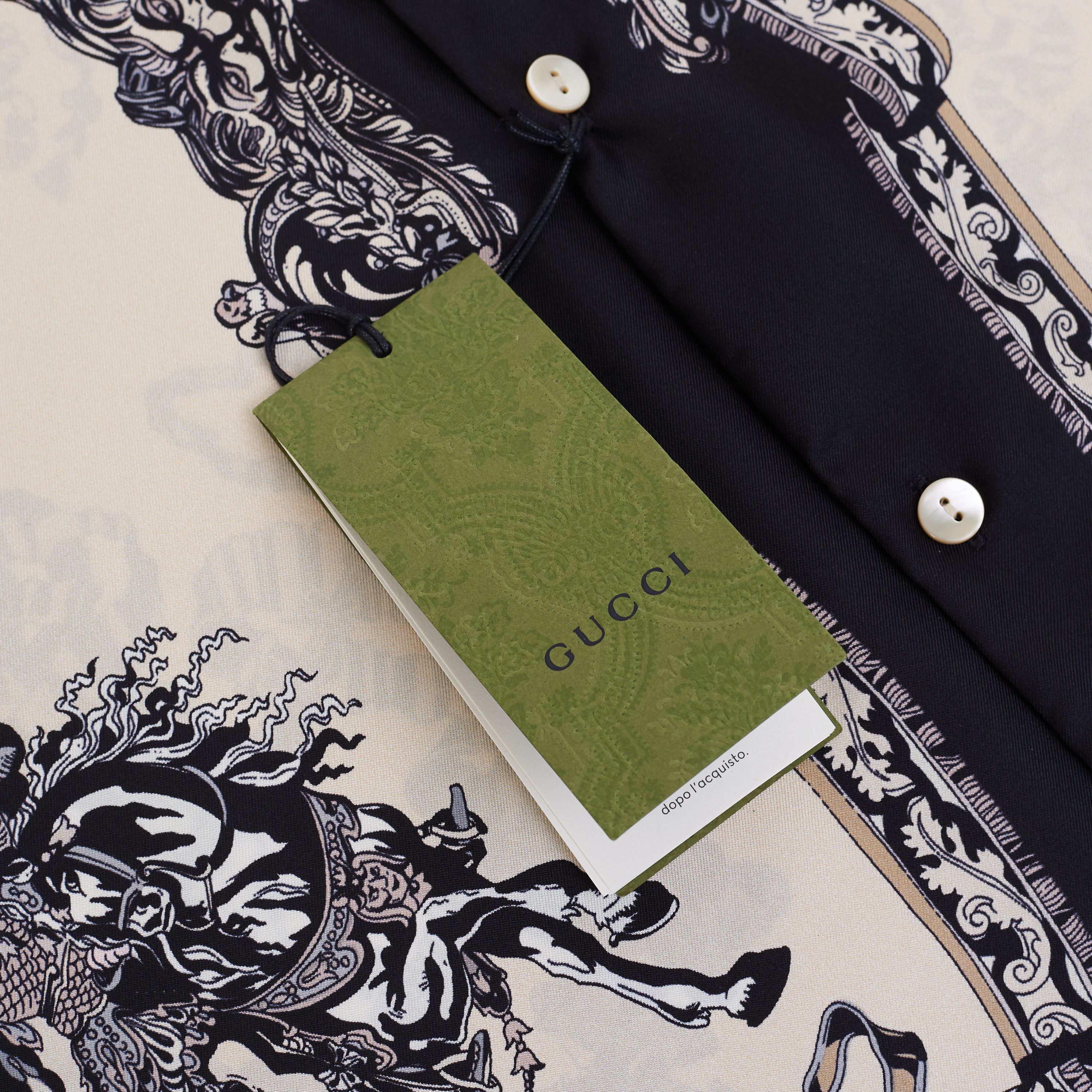 Gucci Bowling Shirt In Ivory And Black Printed Silk Size US M / EU 48-50 / 2 - 9 Thumbnail