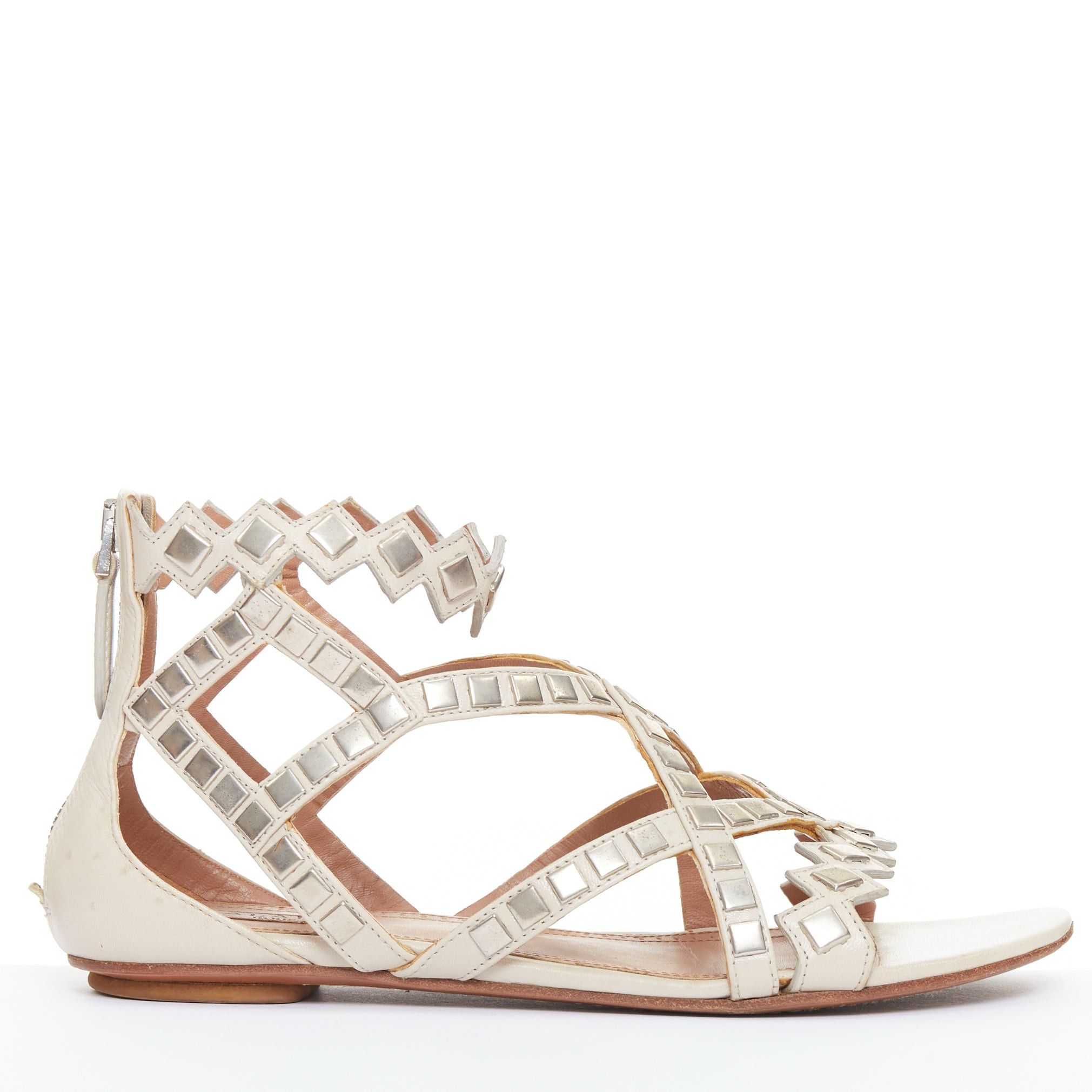 Alaia ALAIA silver square studded nude leather flat gladiator sandals EU36.5 Size US 6.5 / IT 36.5 - 1 Thumbnail