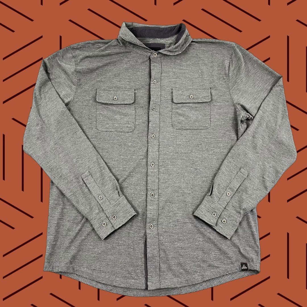 Prana PRANA Pacer Shirt Mens X-Large XL Gray Striped Button Up Hiking Climbing Outdoor Size US XL / EU 56 / 4 - 1 Thumbnail