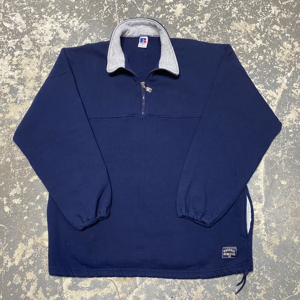 Russell Athletic × Vintage Vintage Russell Athletic Navy Blank 1/4 Zip Crewneck USA Size US XL / EU 56 / 4 - 1 Thumbnail