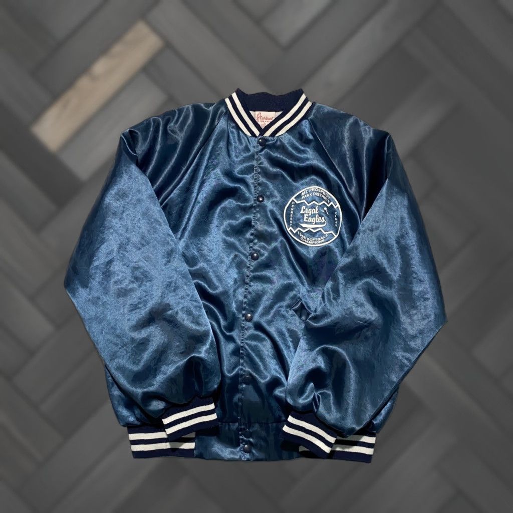 Vintage VINTAGE Cardinal Jacket Main Selling Point: Satin Bomber Navy Blue USA 1996 Softball Baseball Mt Prospect Park District Mens L Size US L / EU 52-54 / 3 - 1 Thumbnail