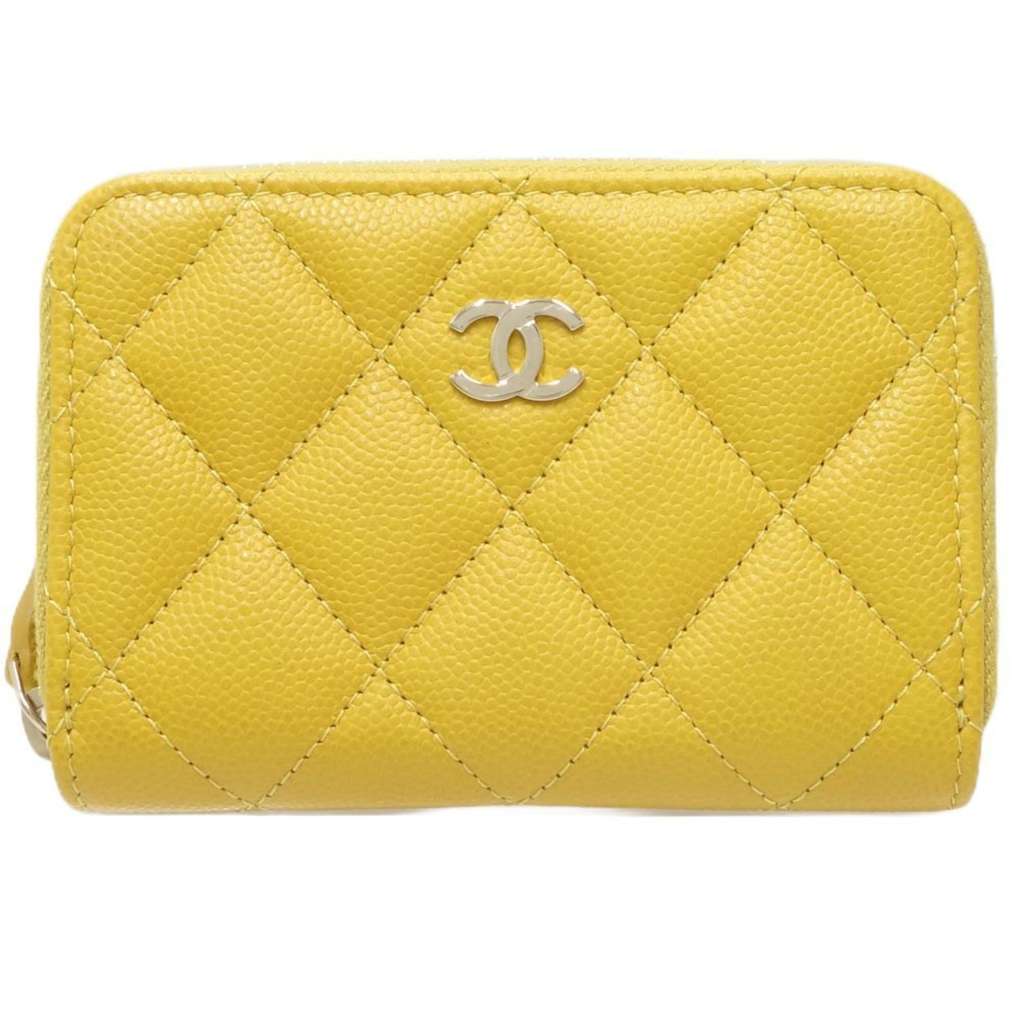 image of Chanel Classic Zip Coin Purse Matelasse Ap0216 Case Caviar Skin Yellow 083597, Women's