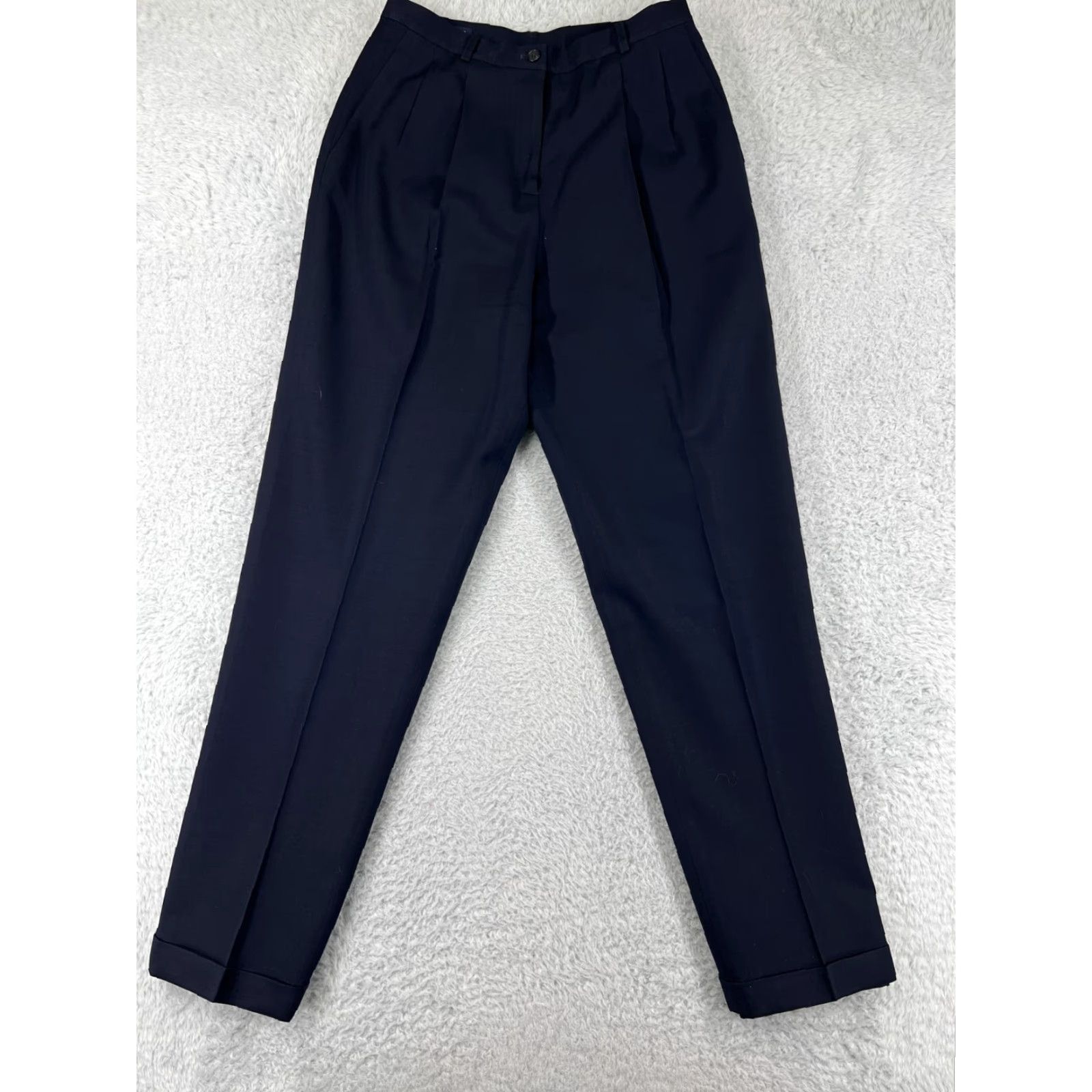 Vintage VINTAGE String Bean Dress Pants Womens 9 Blue Polyester Blend Pleated Twill High Rise Straight Regular Zipper Size 30" / US 8 / IT 44 - 2 Thumbnail