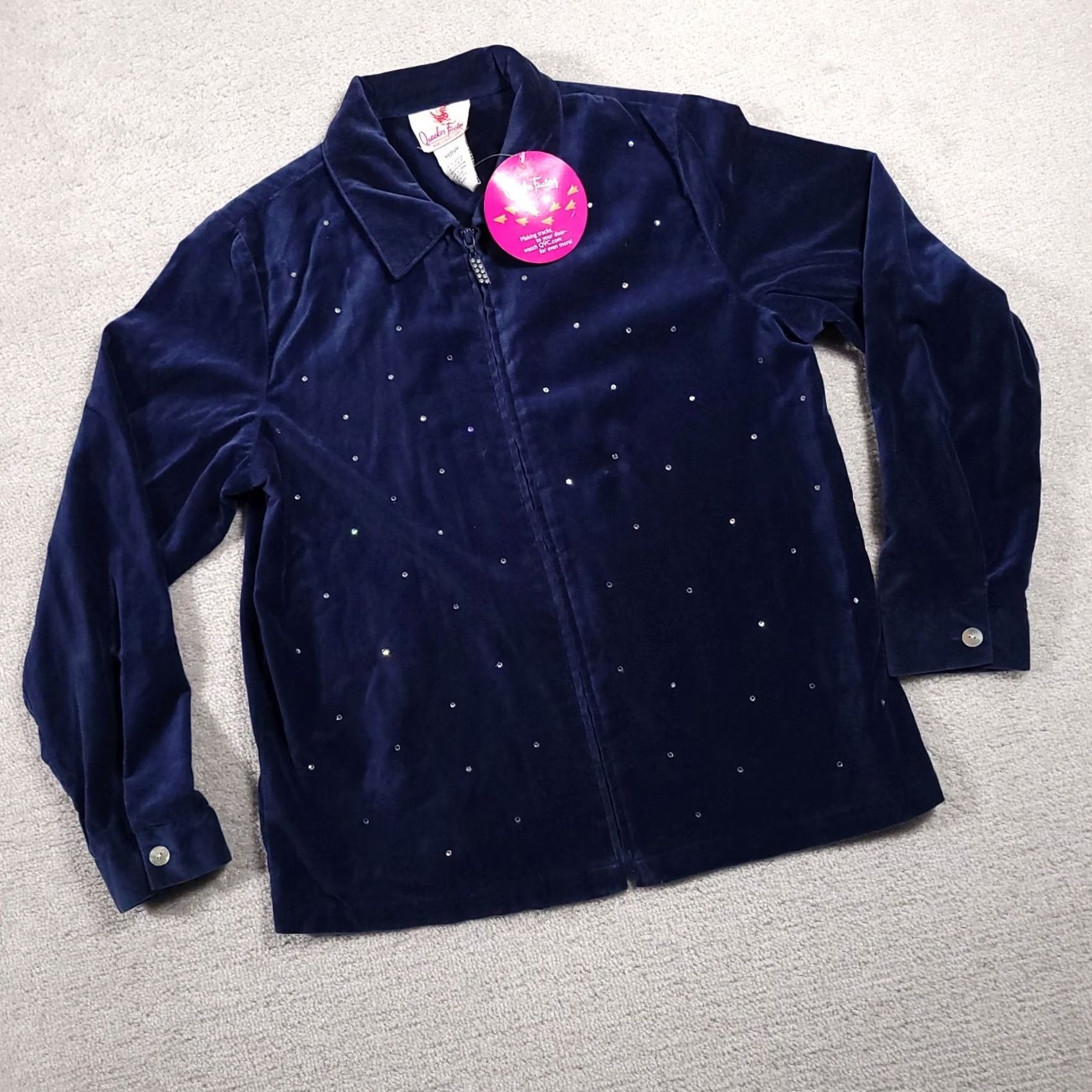Quacker Factory VINTAGE Quacker Factory Zip Jacket Women's Medium Blue Long Sleeve Rhinestone Studded Jacket Size M / US 6-8 / IT 42-44 - 2 Thumbnail