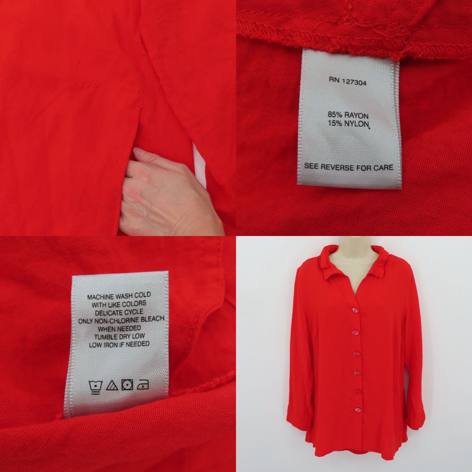 Vintage John Mark Women Shirt Blouse Collared Button Front Red Small Pocketed Lagenlook Size S / US 4 / IT 40 - 8 Thumbnail