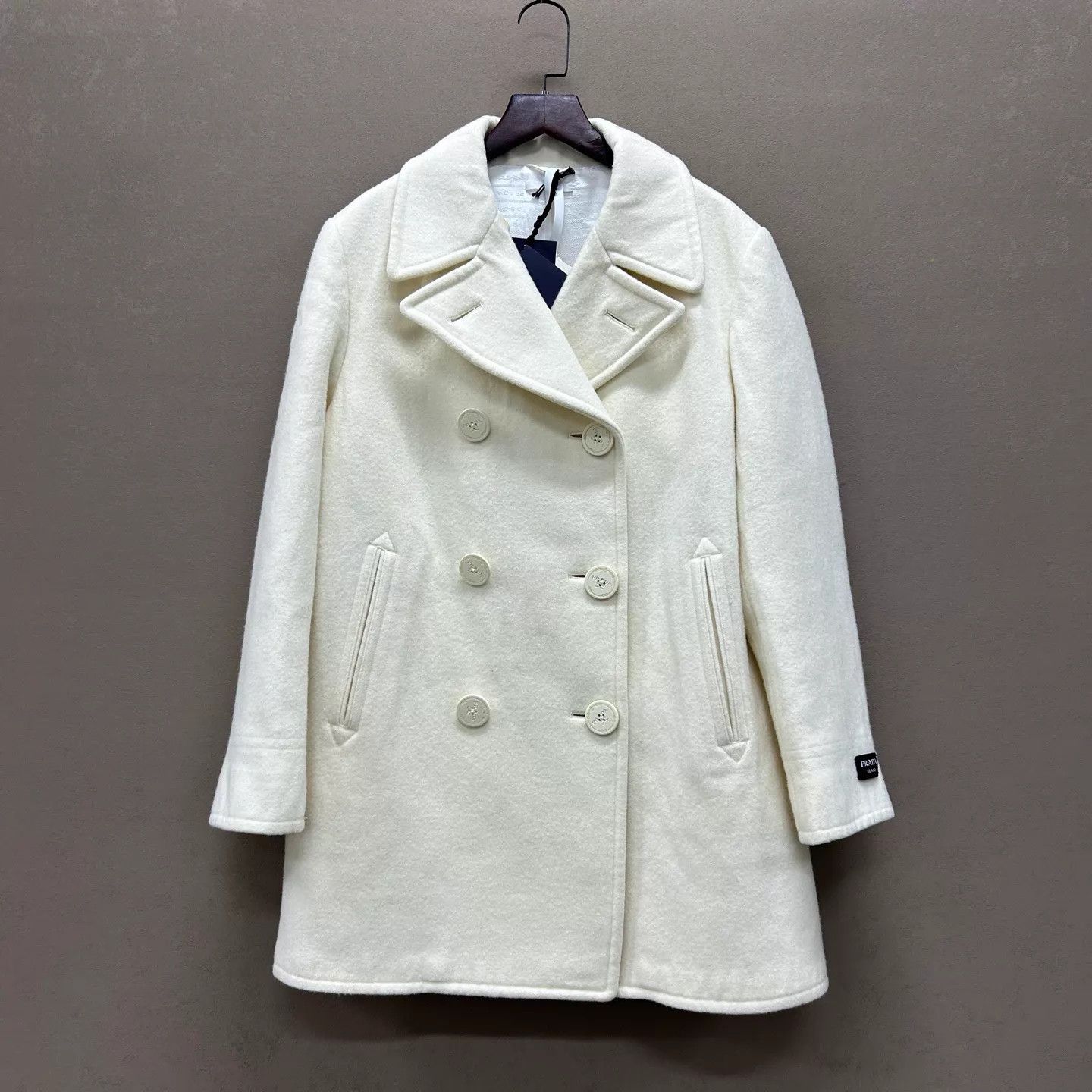 Prada Prada Off-White Wool DB Lapel Long Coat 40 Size S / US 4 / IT 40 - 1 Thumbnail