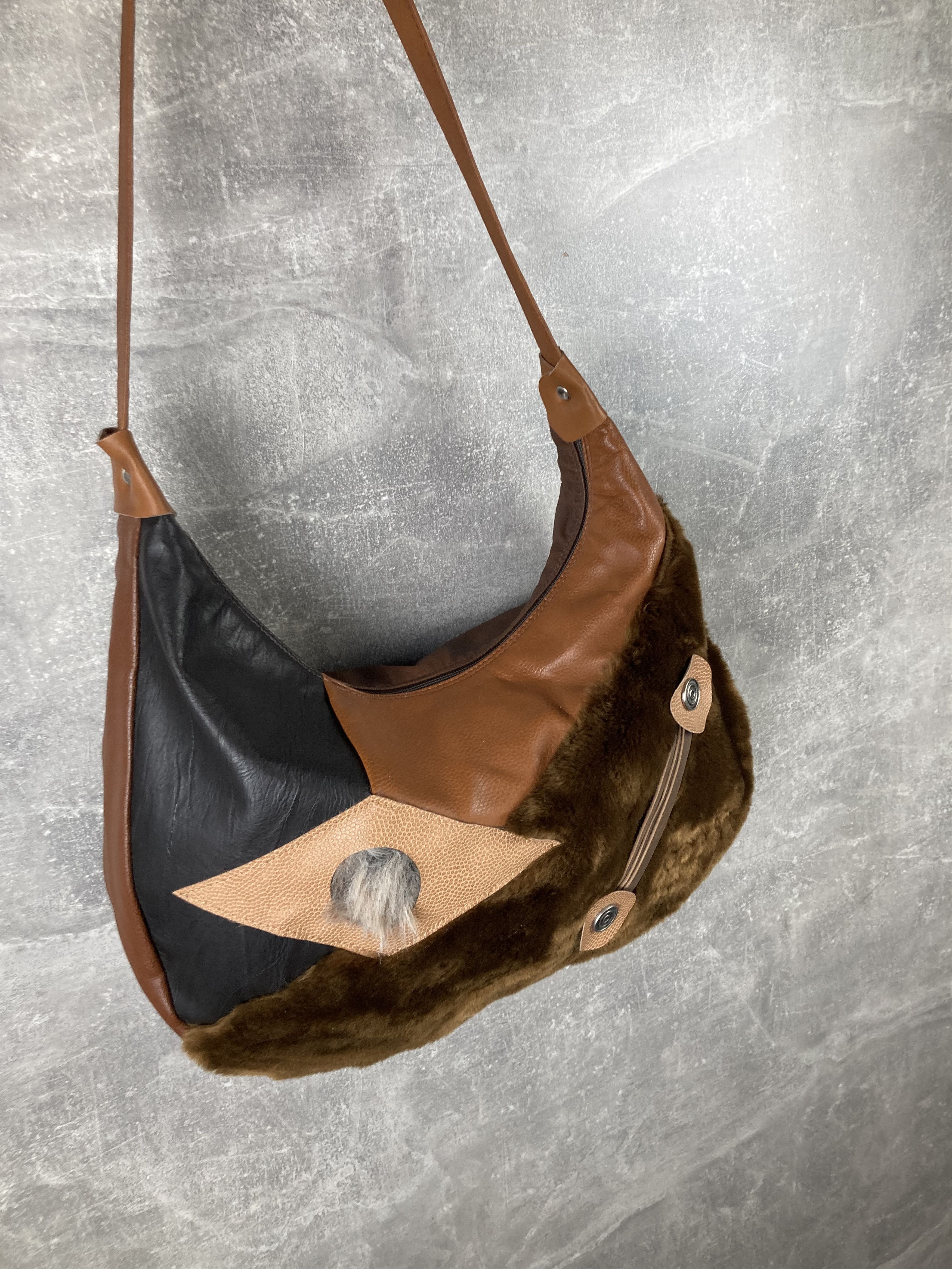 Genuine Leather Womens fluffy brown leather Y2K avant garde crossbody bag Size ONE SIZE - 3 Thumbnail