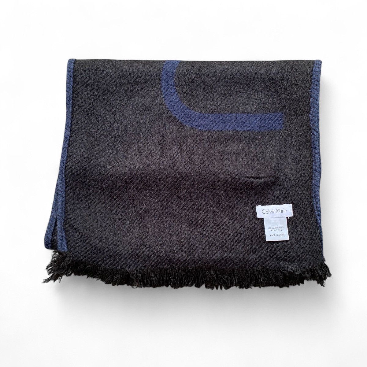 Calvin Klein Navy & Black Logo Fringe Scarf