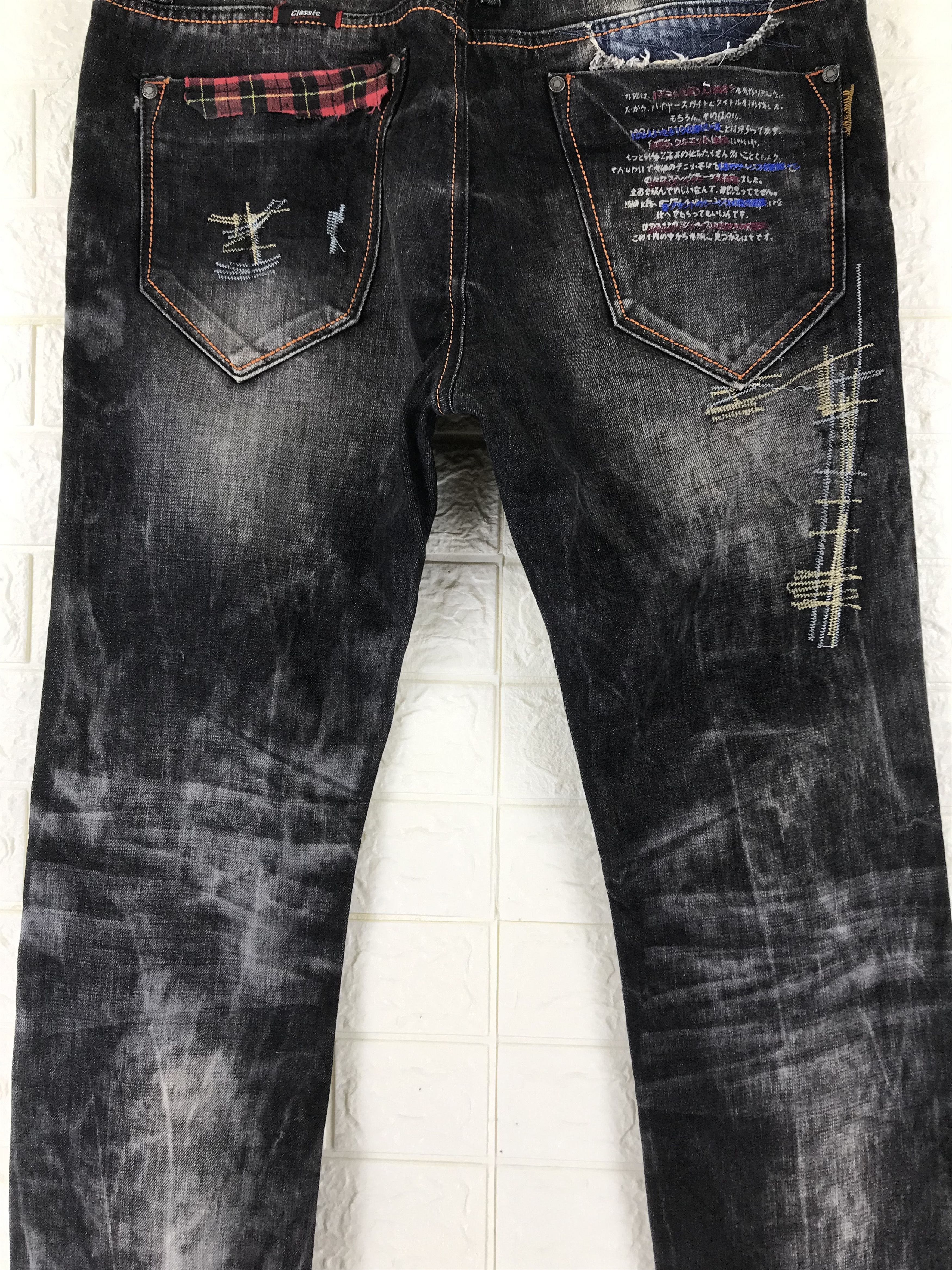 Japanese Brand Classic Jeans Faded Black Distressed Design Denim Size US 35 - 7 Thumbnail