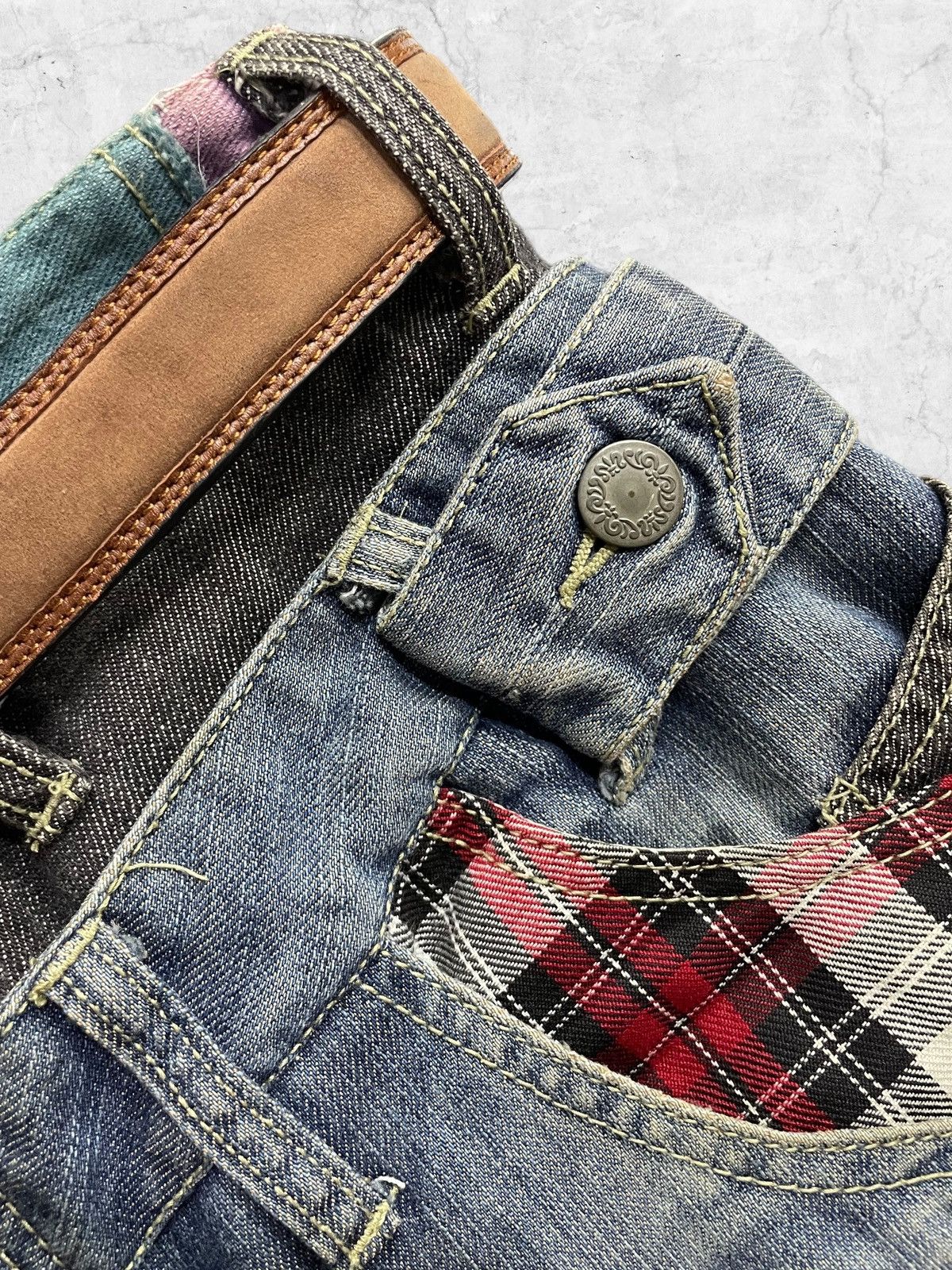 Japanese Brand Vintage Manydope Double Waist Denim Pants With Leather Belt Size US 32 / EU 48 - 8 Thumbnail