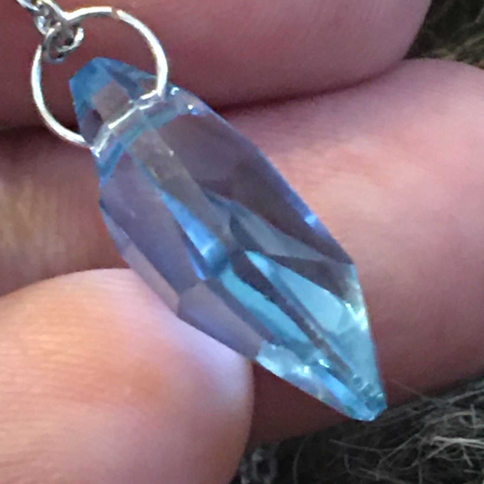 Jewelry Faceted blue glass slab pendant on chain necklace Size ONE SIZE - 7 Thumbnail