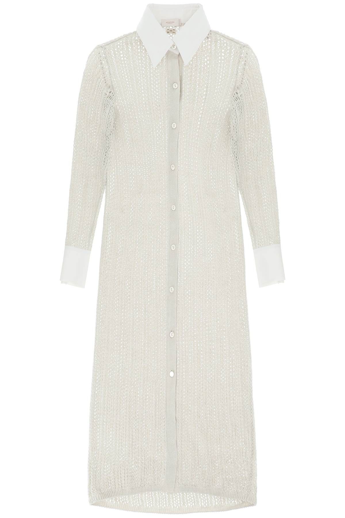 image of Agnona Linen, Cashmere And Silk Knit Shirt Dress in Sand, Women's (Size Small)