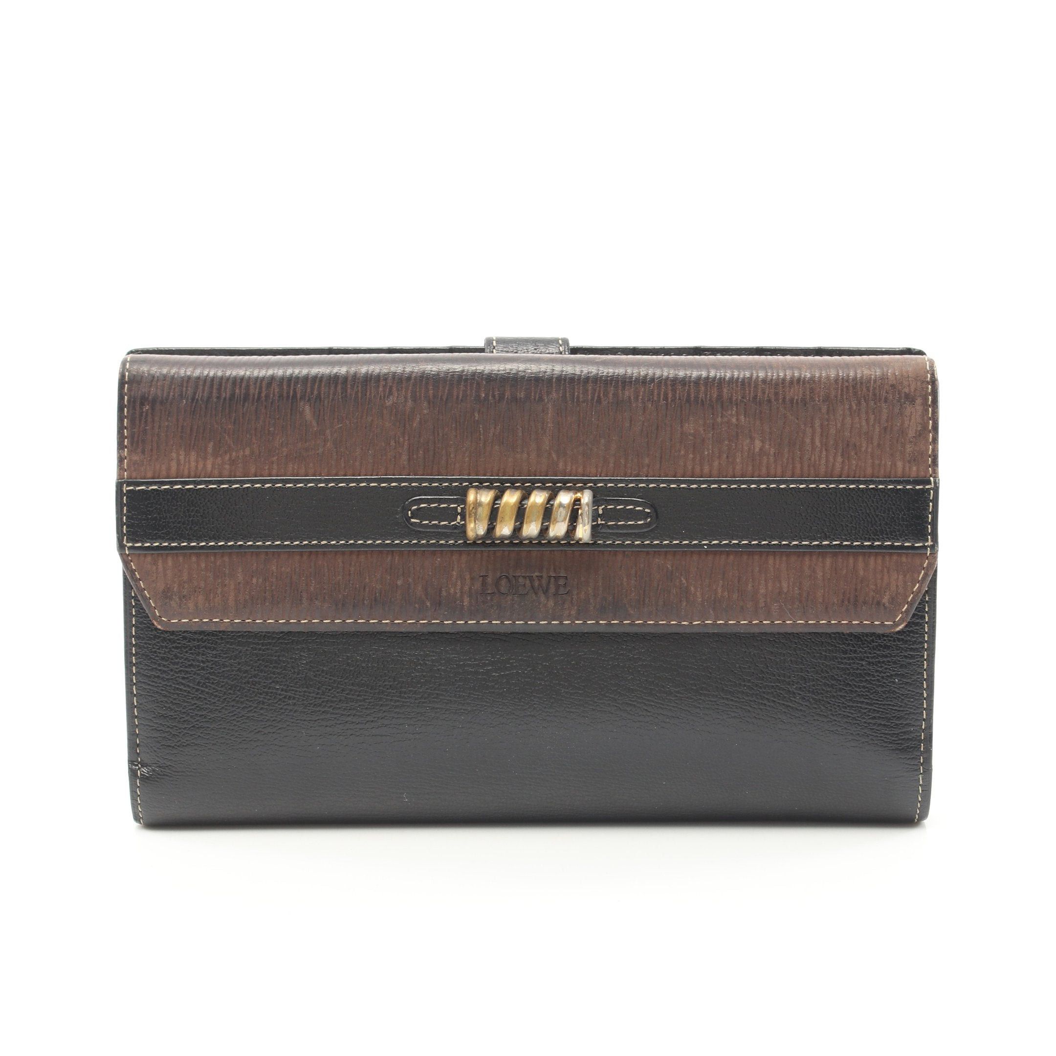 image of Loewe Velazquez Bi-Fold Long Wallet Leather Black Dark Brown, Women's