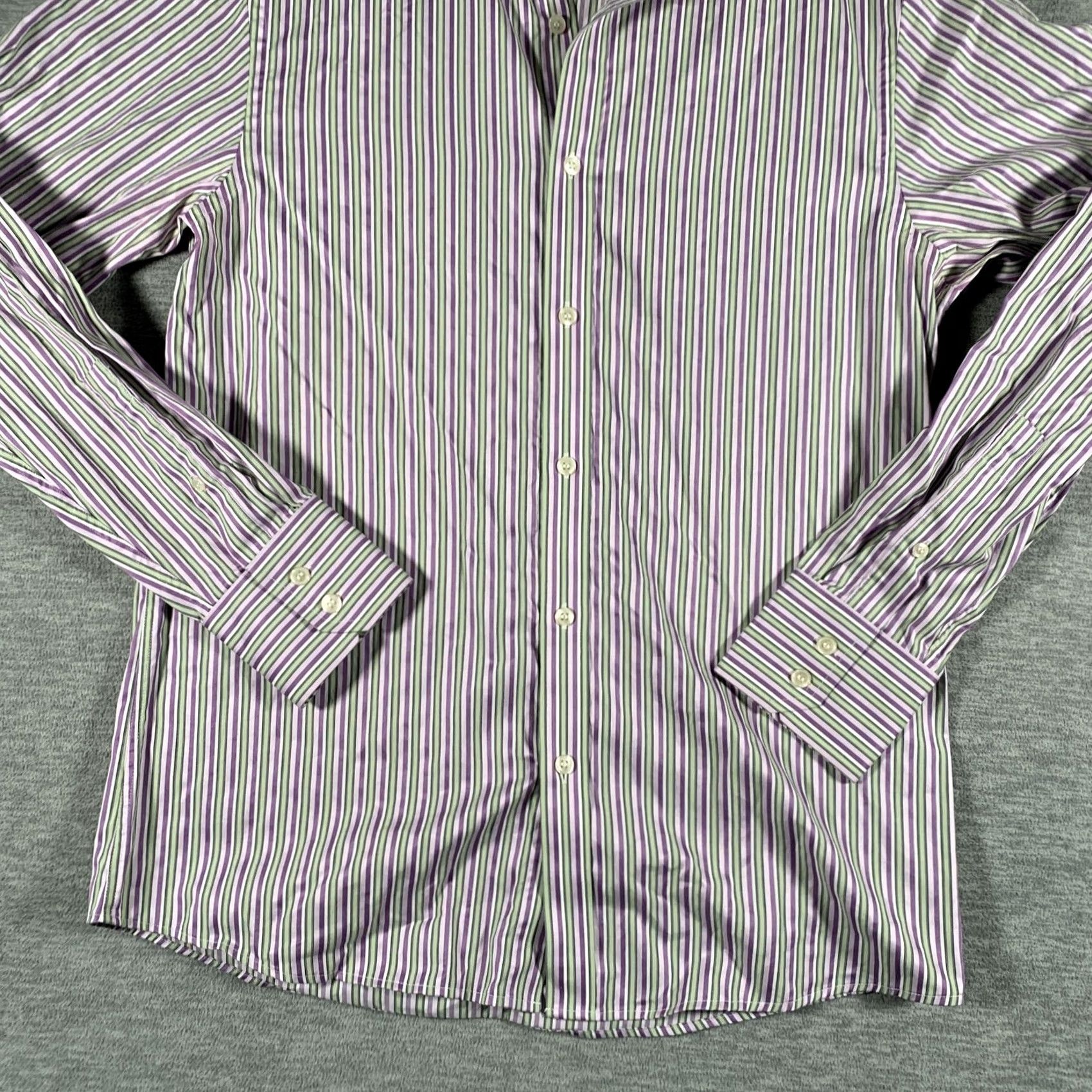 Ted Baker Ted Baker Endurance Dress Shirt Mens 15.5 Purple Striped Long Sleeve Cotton Size 42R - 3 Thumbnail