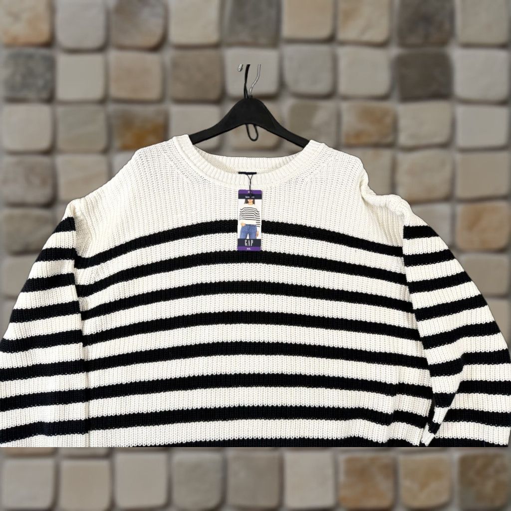 Gap Gap Sweater Womens 2XL Ivory Black Striped Crewneck Long Sleeve NWT Pullover Casual Knit Size XXL / US 16-18 / IT 52-54 - 1 Thumbnail