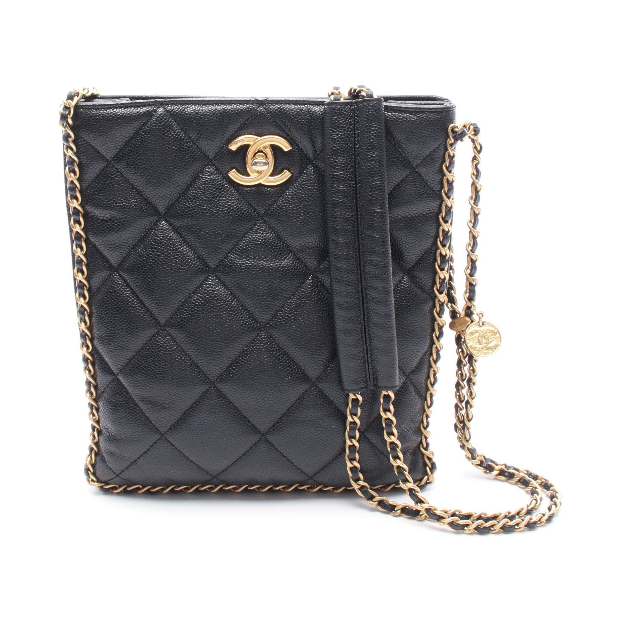 Chanel Chanel Small Shopping Bag Matelasse Chain Shoulder Caviar Skin Black Gold Hardware Size ONE SIZE - 1 Thumbnail
