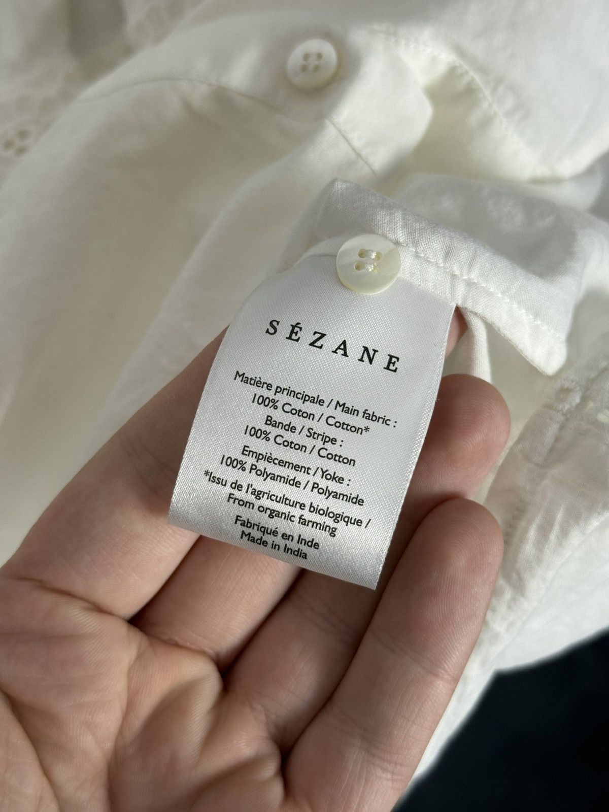 Sezane Womens SEZANE White Cotton Button Shirt Blouse Long Sleeve Size XS / US 0-2 / IT 36-38 - 9 Thumbnail
