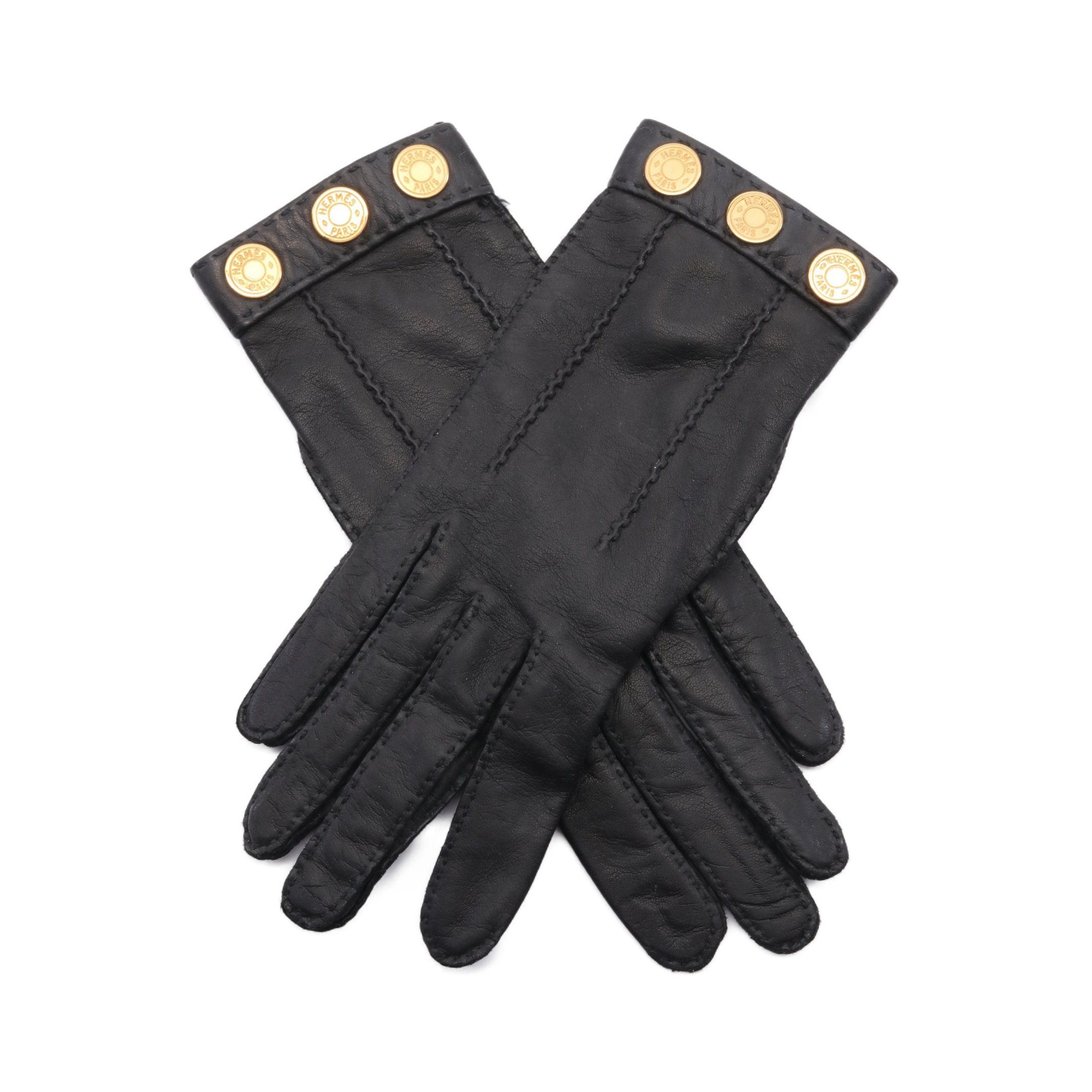Hermes Serie Gloves Glove Leather Black Gold Hardware, Women's Product Image
