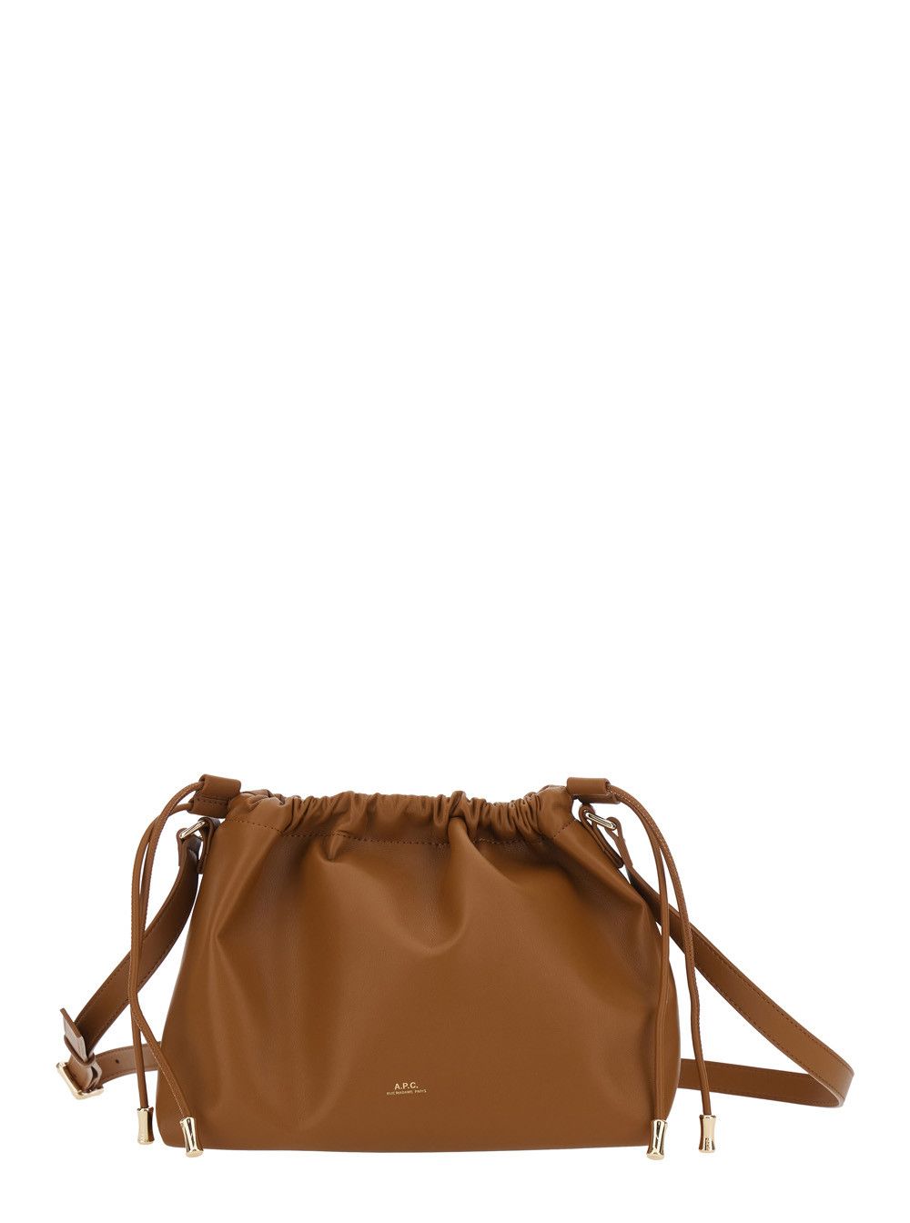 'Ninon' Brown Drawstring Crossbody Bag with Logo Lettering in Faux Leather Woman