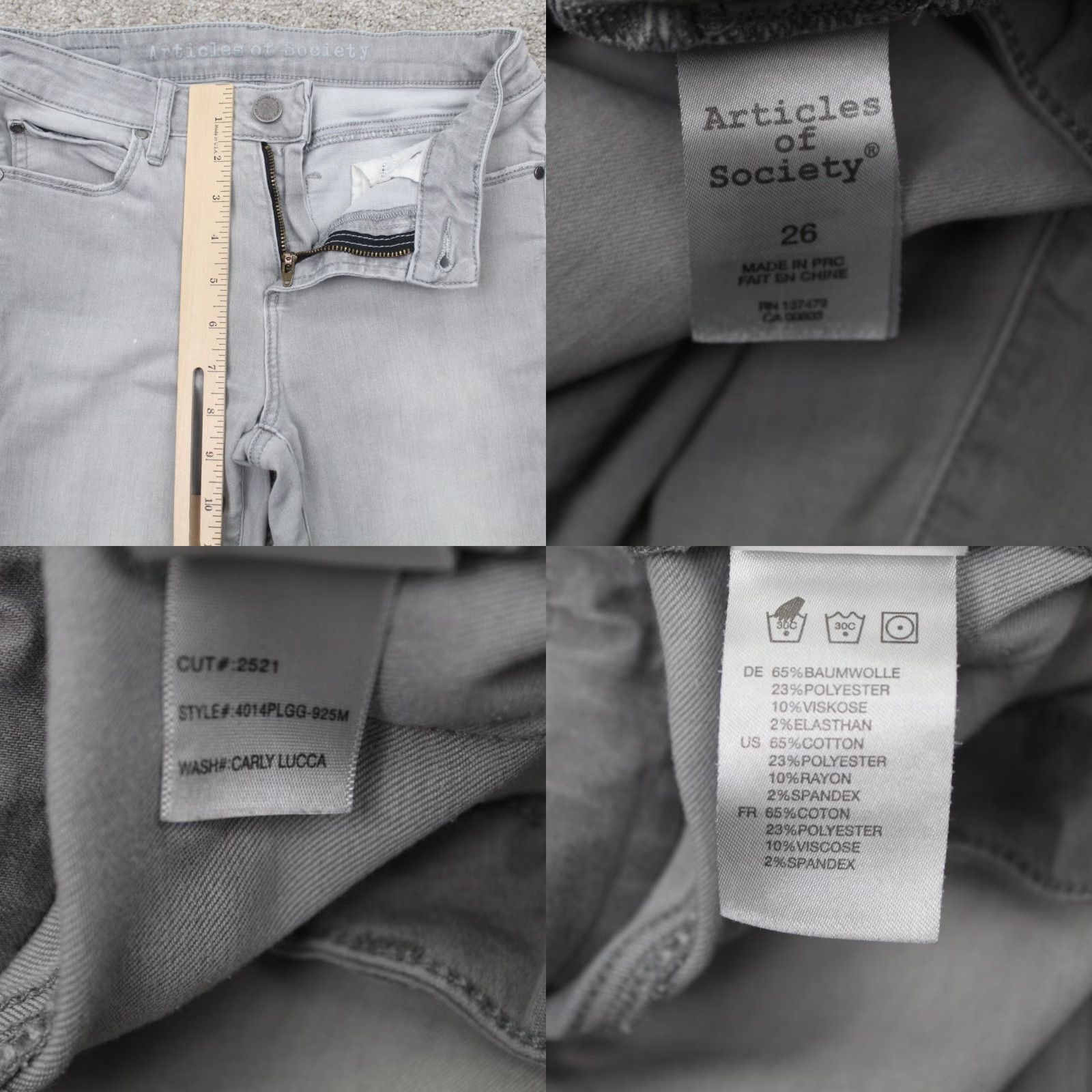 Vintage Articles of Society Jeans Womens 26 Gray Cropped Inseam 26" Regular Rise Mid 8.5-10.5 In Denim 5-Pocket Stretch Cotton Blend Crop Size 26" / US 2 / IT 38 - 9 Thumbnail