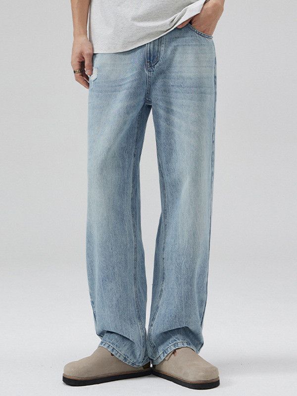 Japanese Brand Men's light blue washed straight leg loose jeans Size US 32 / EU 48 - 1 Thumbnail